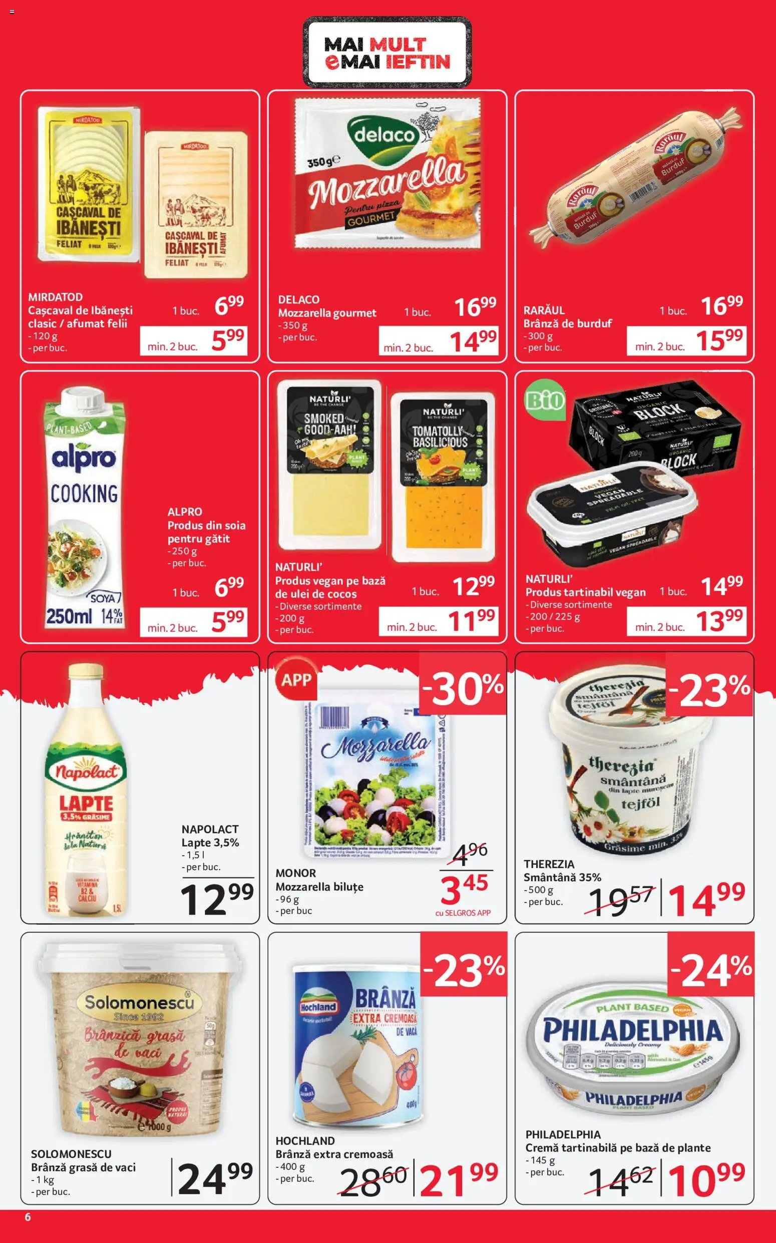 Noul catalog Selgros – valabil de la 07.08.2026 | Pagină: 6 | Produse: Cașcaval, Brânză, Pizza, Smântână