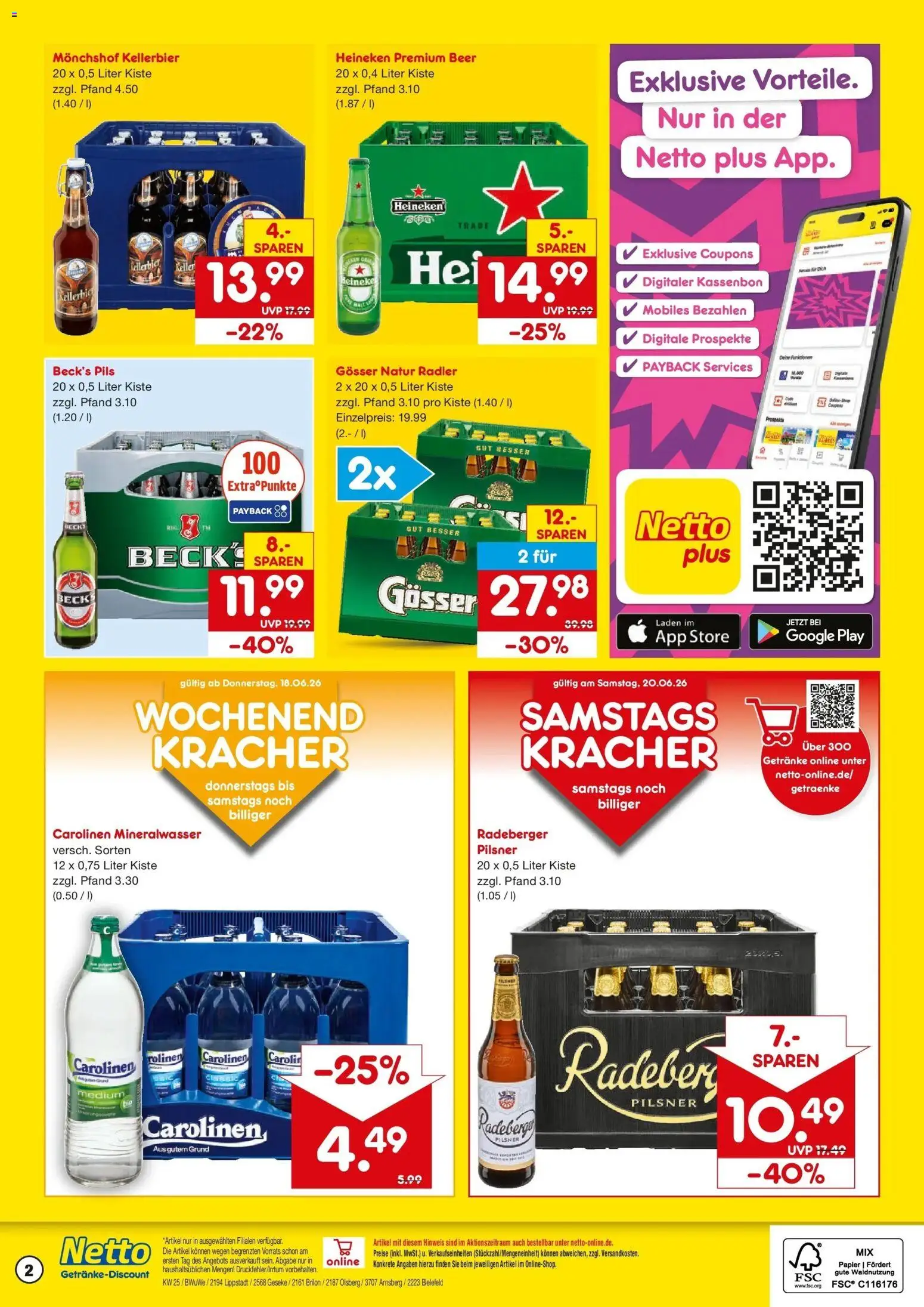 Netto Marken-Discount Prospekt Olsberg – gültig ab 15.06.2026 | Seite: 2 | Produkte: Monchshof, Mineralwasser, Heineken, Radler