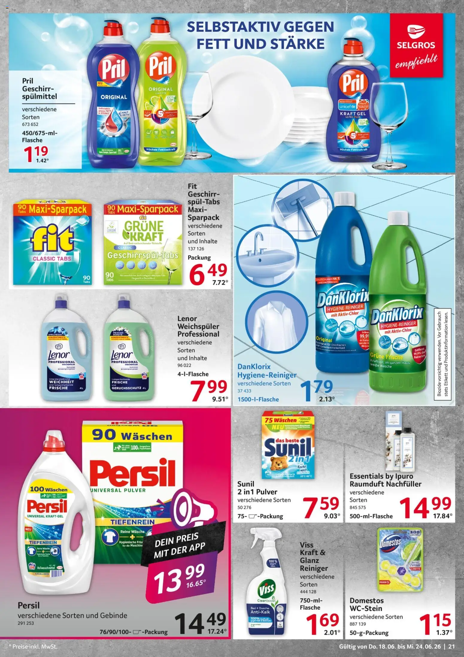 Selgros Prospekt – gültig ab 18.06.2026 | Seite: 21 | Produkte: Lenor, Dusche, Weichspüler, Persil