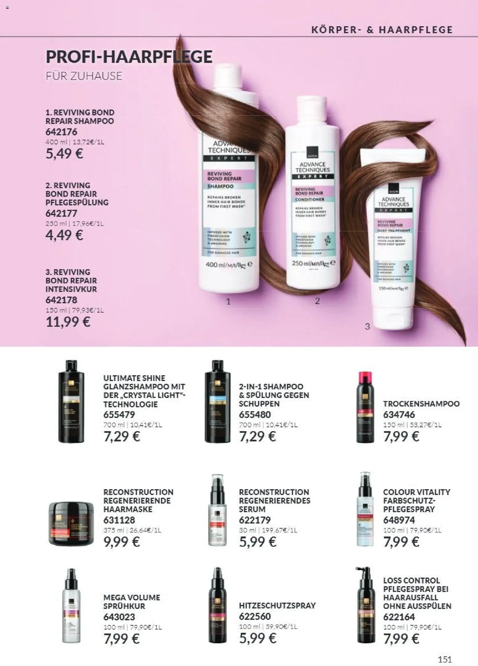 AVON Katalog Oktober 2026 – gültig ab 01.10.2026 | Seite: 151 | Produkte: Shampoo, Spülung, Haarmaske, Serum