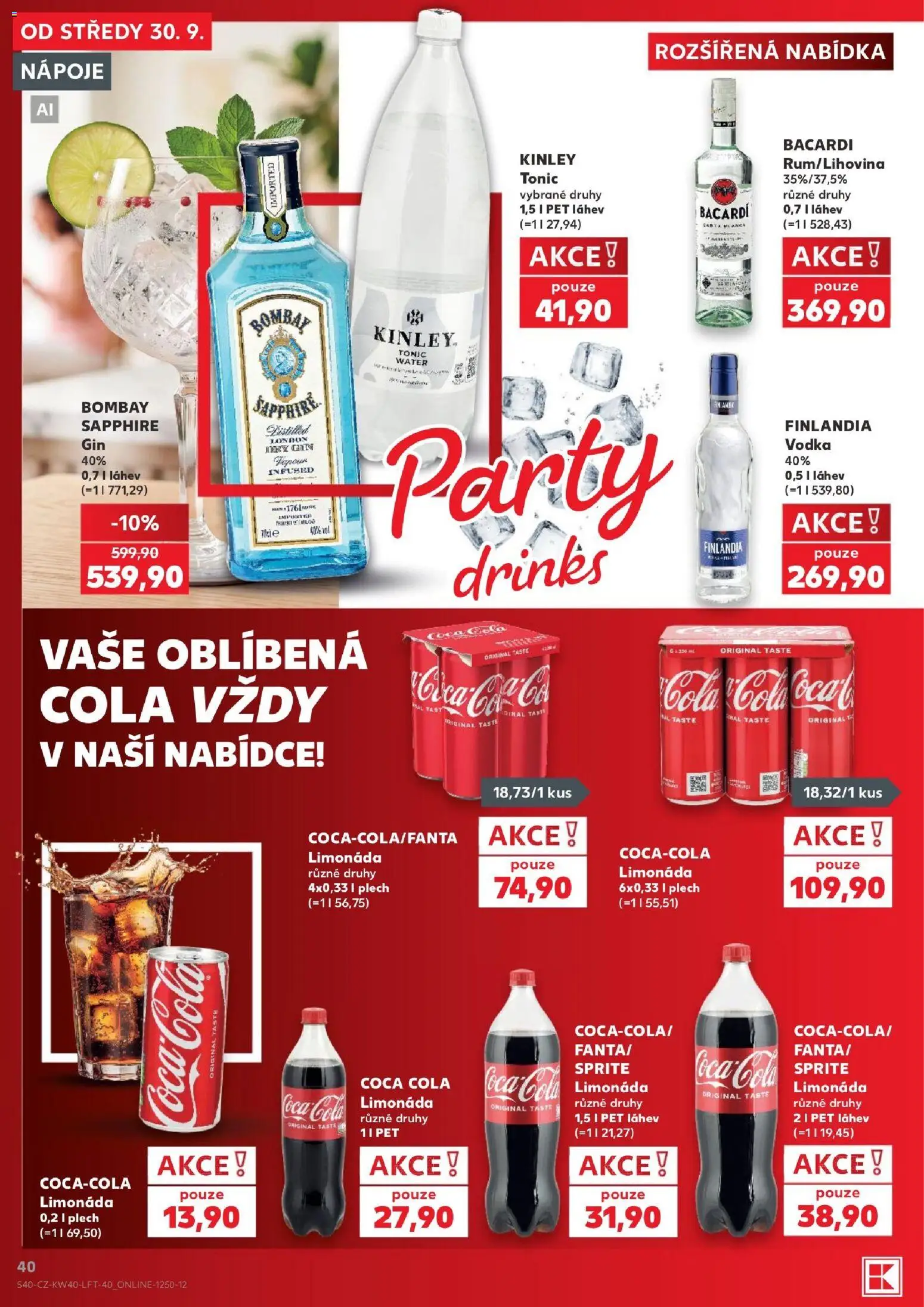 Kaufland leták - Plzeň od 30.09.2026 | Strana: 40 | Produkty: Limonáda, Gin, Láhev, Cola