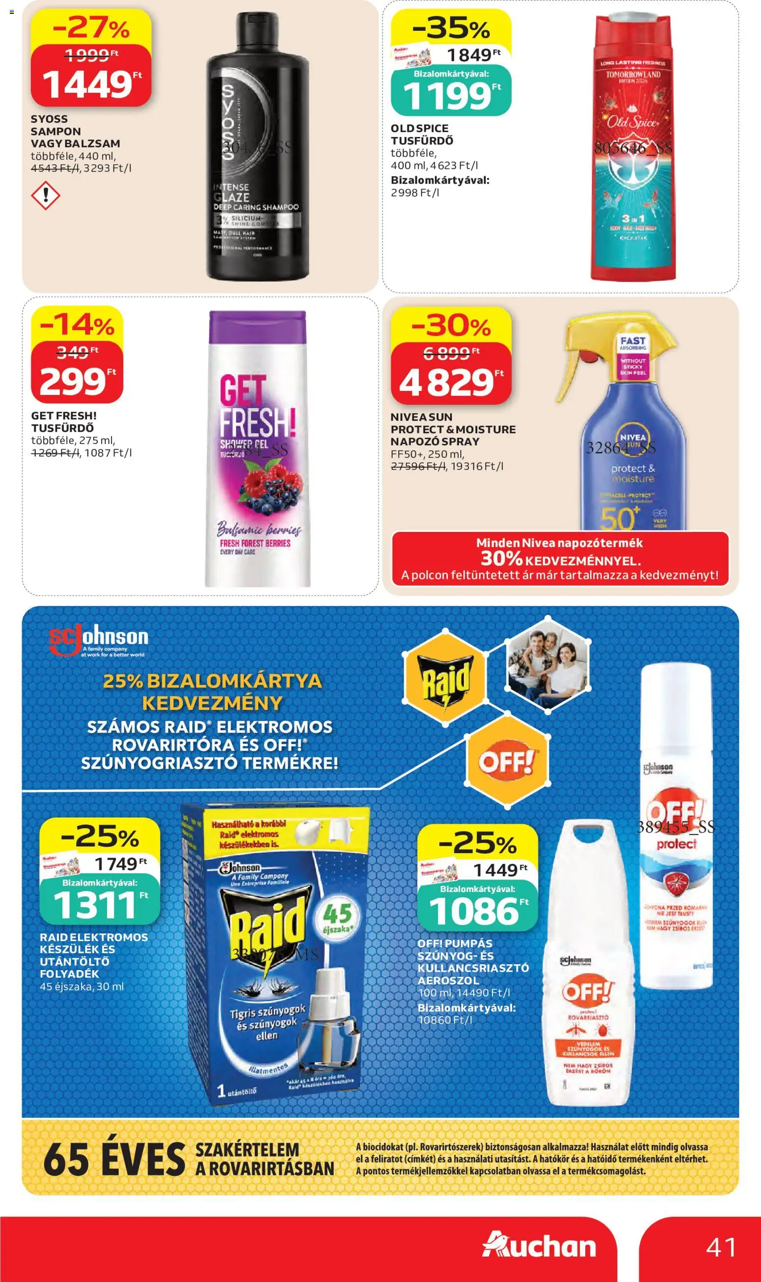 Auchan akciós ujság - amely érvényes a következő dátumtól: 28.05.2026 | Oldal: 41 | Termékek: Old spice, Kullancsriasztó, Sampon, Tusfürdő
