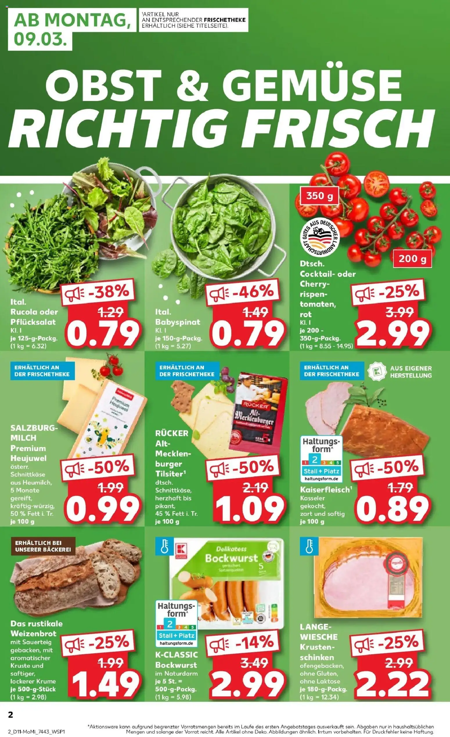 Kaufland Prospekt Iserlohn	 – gültig ab 09.03.2026 | Seite: 2 | Produkte: Bockwurst, Bäckerei, Milch, Obst
