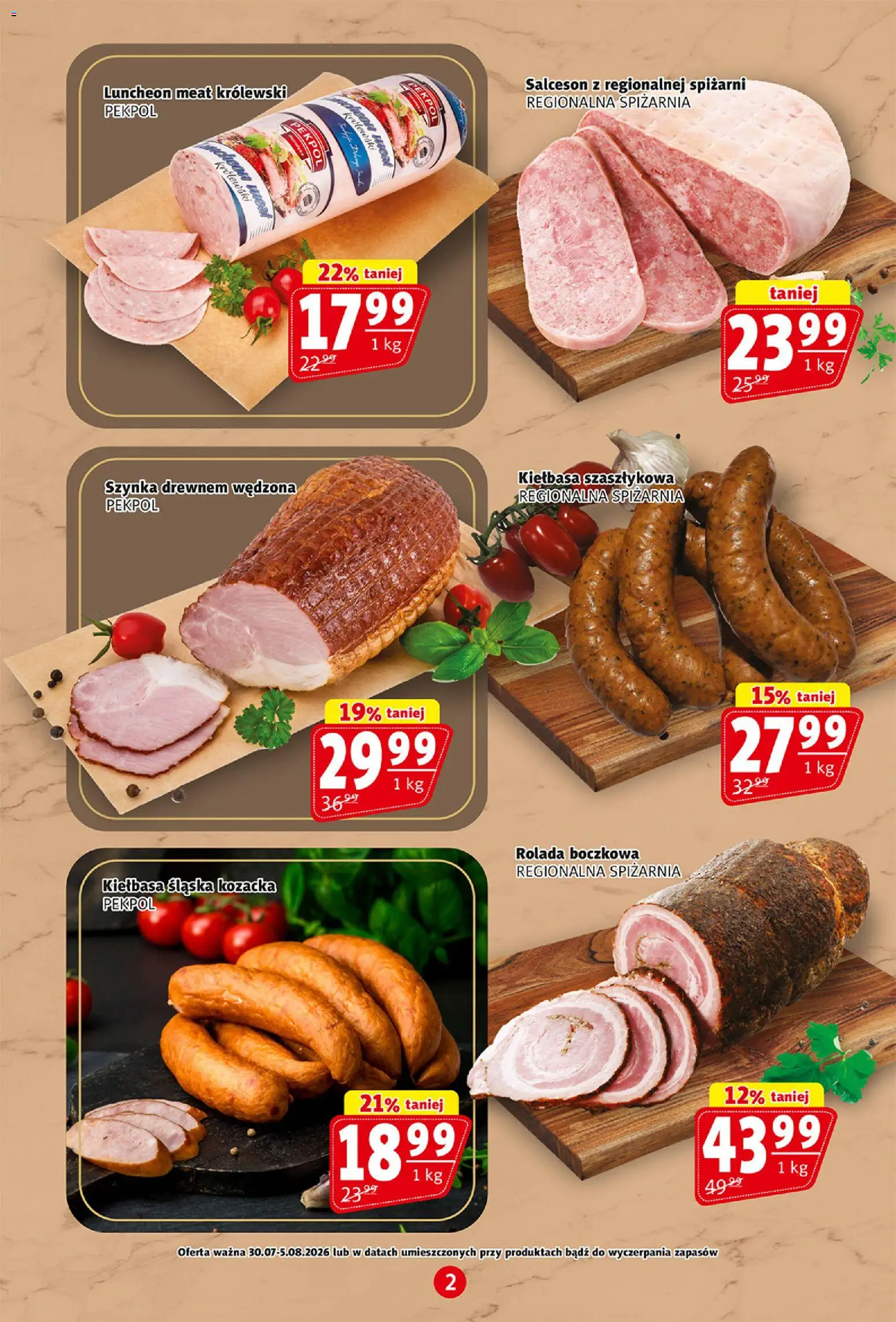 Prim Market gazetka od 30.07.2026 | Strona: 2 | Produkty: Kiełbasa, Rolada, Szynka, Kiełbasa śląska