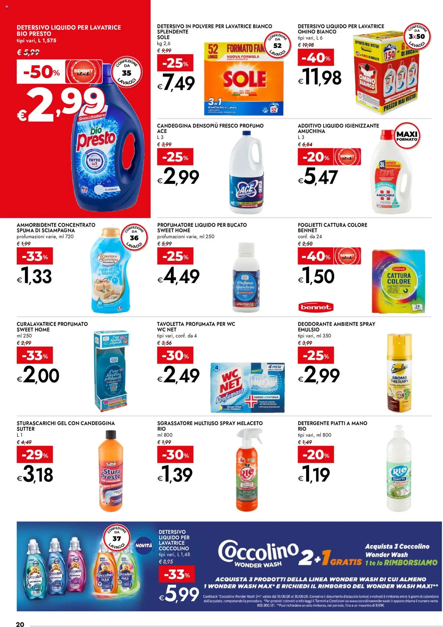 Volantino bennet del 13/08/2026 | Pagina: 20 | Prodotti: Detergente, Sgrassatore, Tavoletta, Profumo