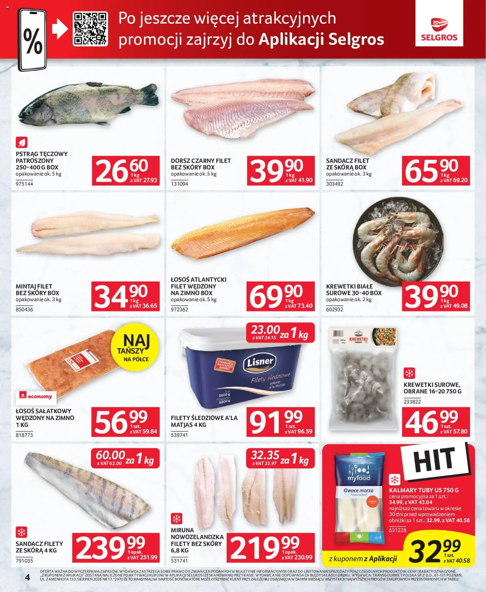 Selgros cash&carry gazetka - Oferta dla gastronomii od 13.08.2026 | Strona: 4 | Produkty: Łosoś atlantycki, Pstrąg, Dorsz, Mintaj