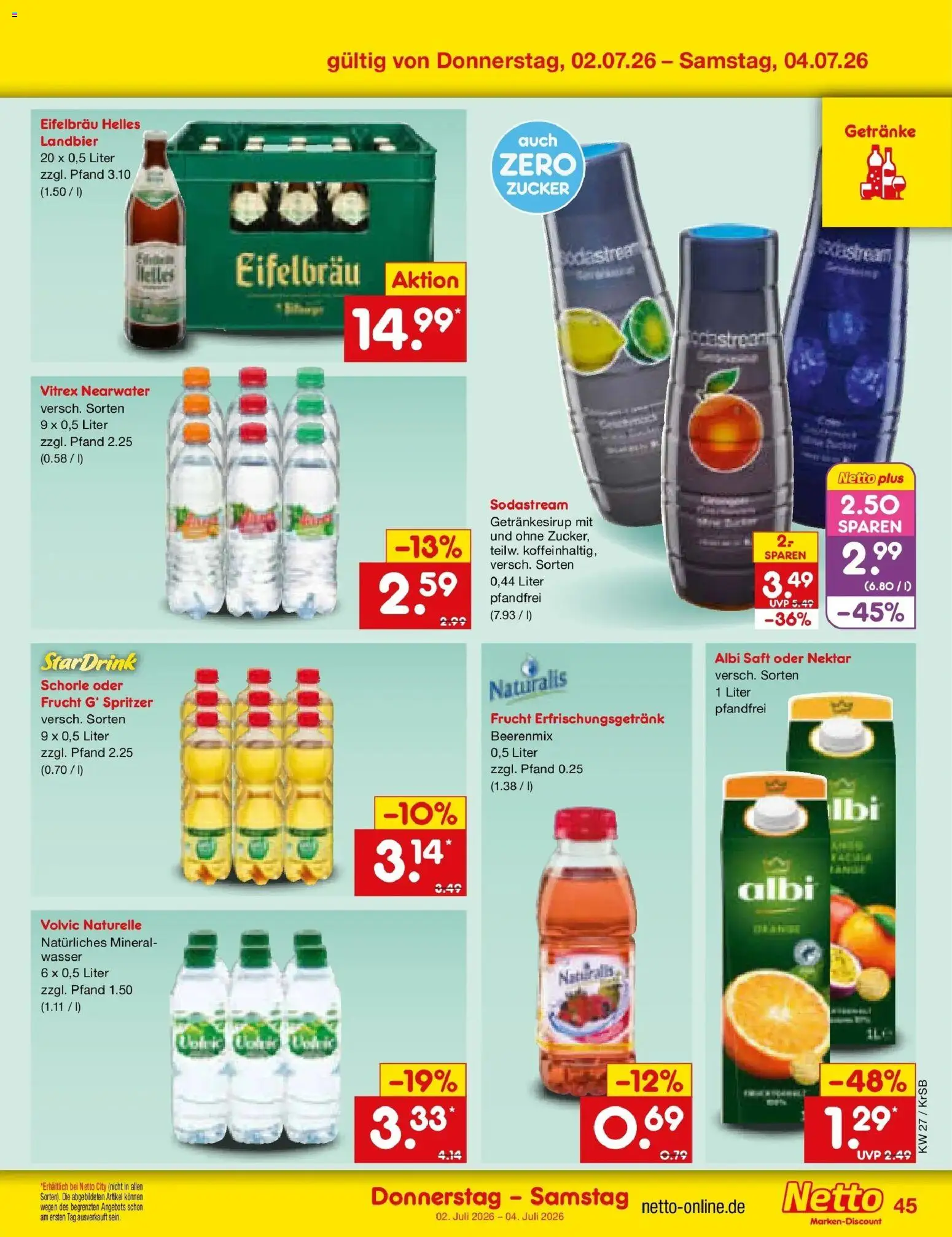 Netto Marken-Discount Prospekt Jüchen – gültig ab 29.06.2026 | Seite: 65 | Produkte: Wasser, Zucker, Volvic, Sodastream