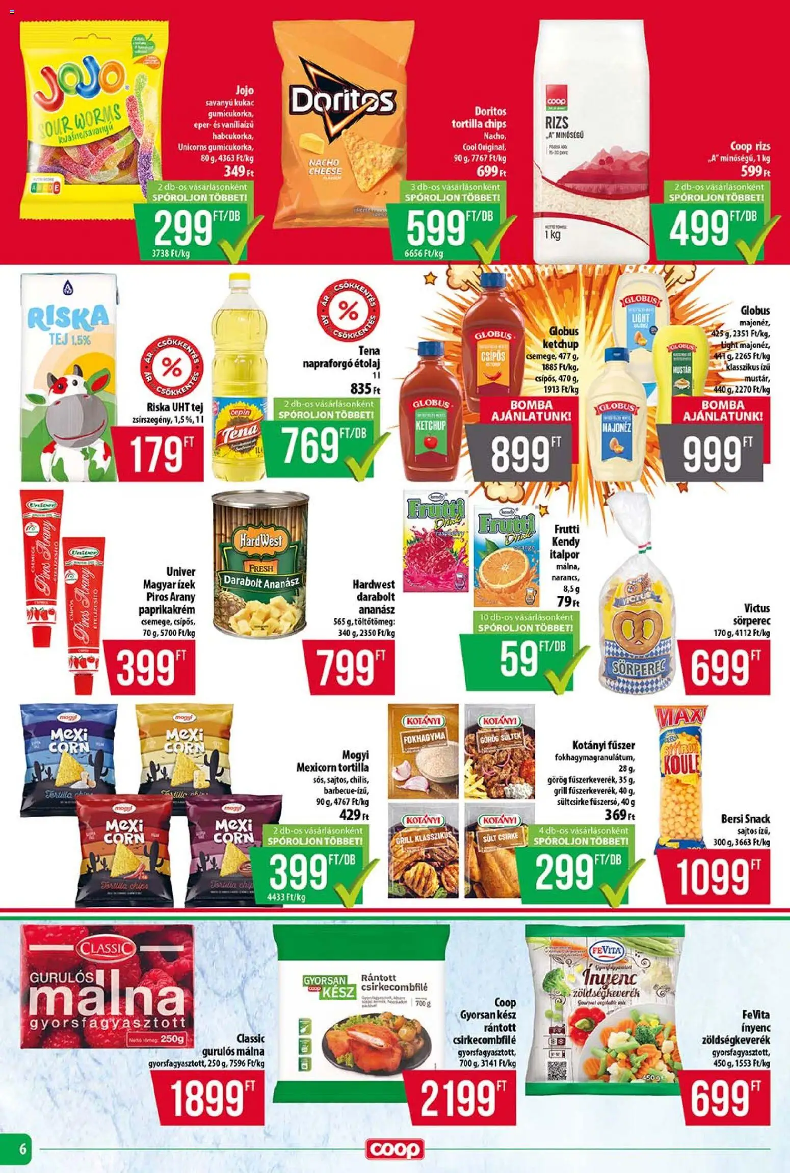 COOP akciós ujság - amely érvényes a következő dátumtól: 2026.08.13. | Oldal: 6 | Termékek: Chips, Sült, Tej, Ananász