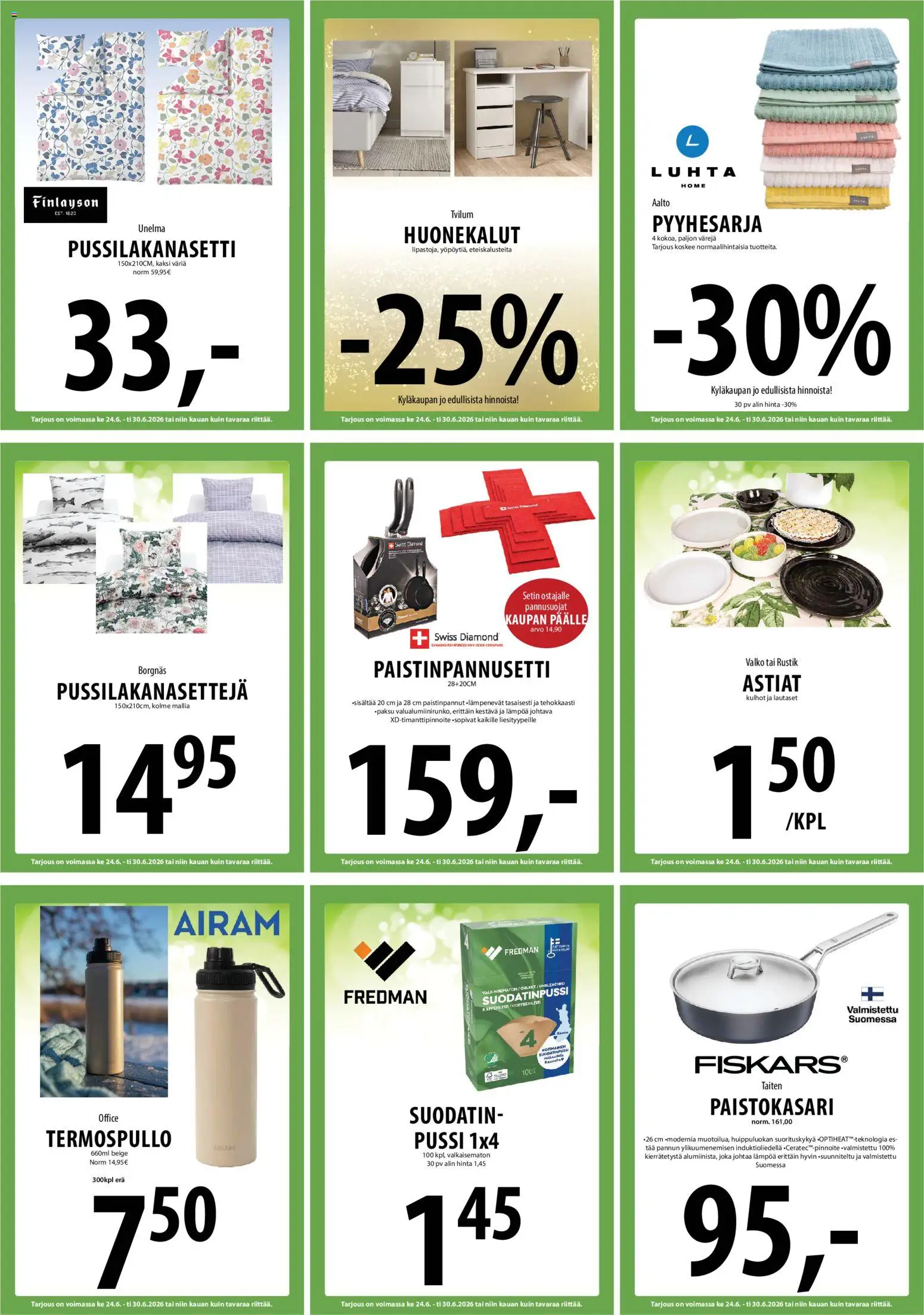 Tuuri tarjoukset – voimassa 24/06/2026 alkaen | Sivu: 16 | Tuotteet: Pussilakanasetti, Termospullo