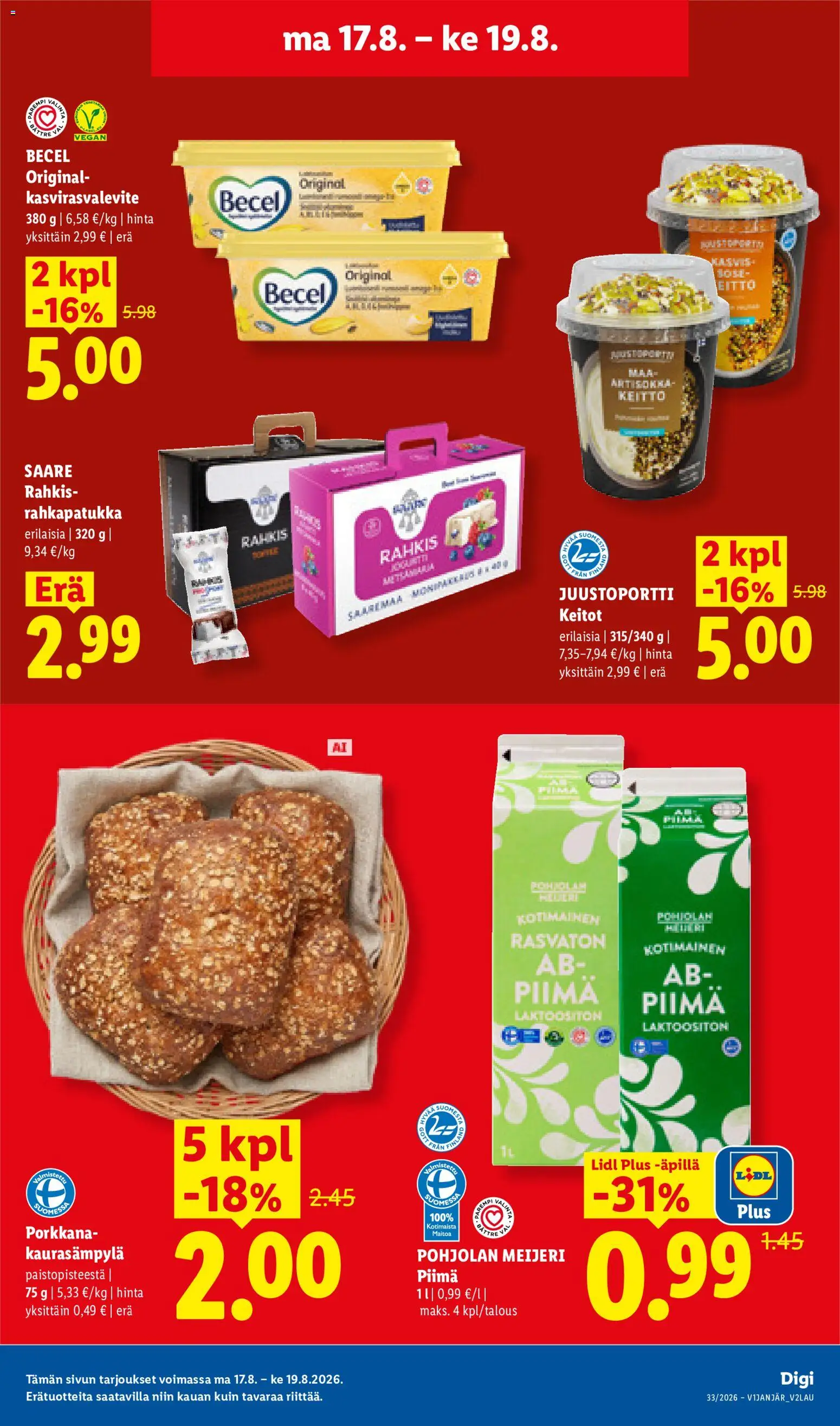 Lidl tarjoukset – voimassa 17/08/2026 alkaen | Sivu: 5 | Tuotteet: Rahkapatukka, Keitto, Porkkana