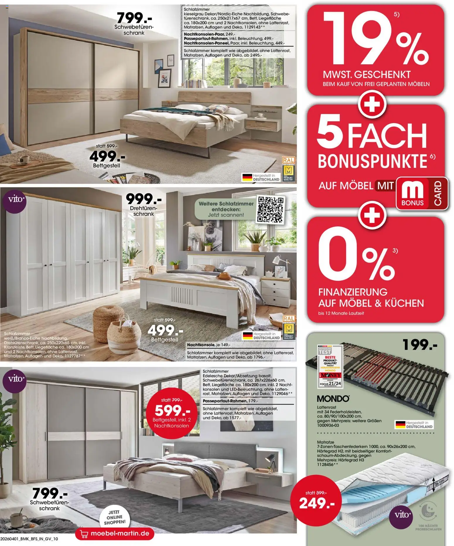 Möbel Martin Prospekt 	 – gültig ab 01.04.2026 | Seite: 10 | Produkte: Matratze, Lattenrost, Schrank, Kuchen