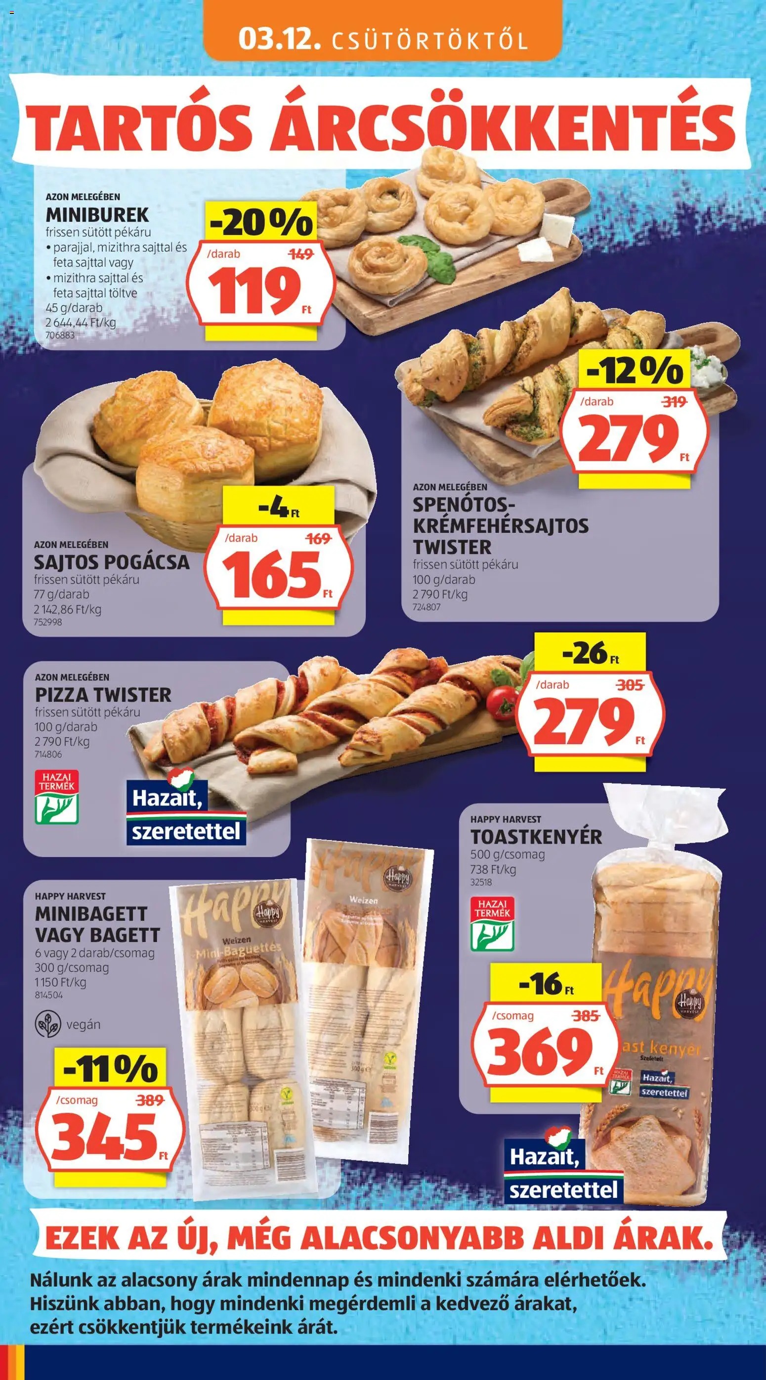 Aldi akciós ujság - amely érvényes a következő dátumtól: 03.05.2026 | Oldal: 34 | Termékek: Bagett, Kenyér, Pizza, Pogácsa