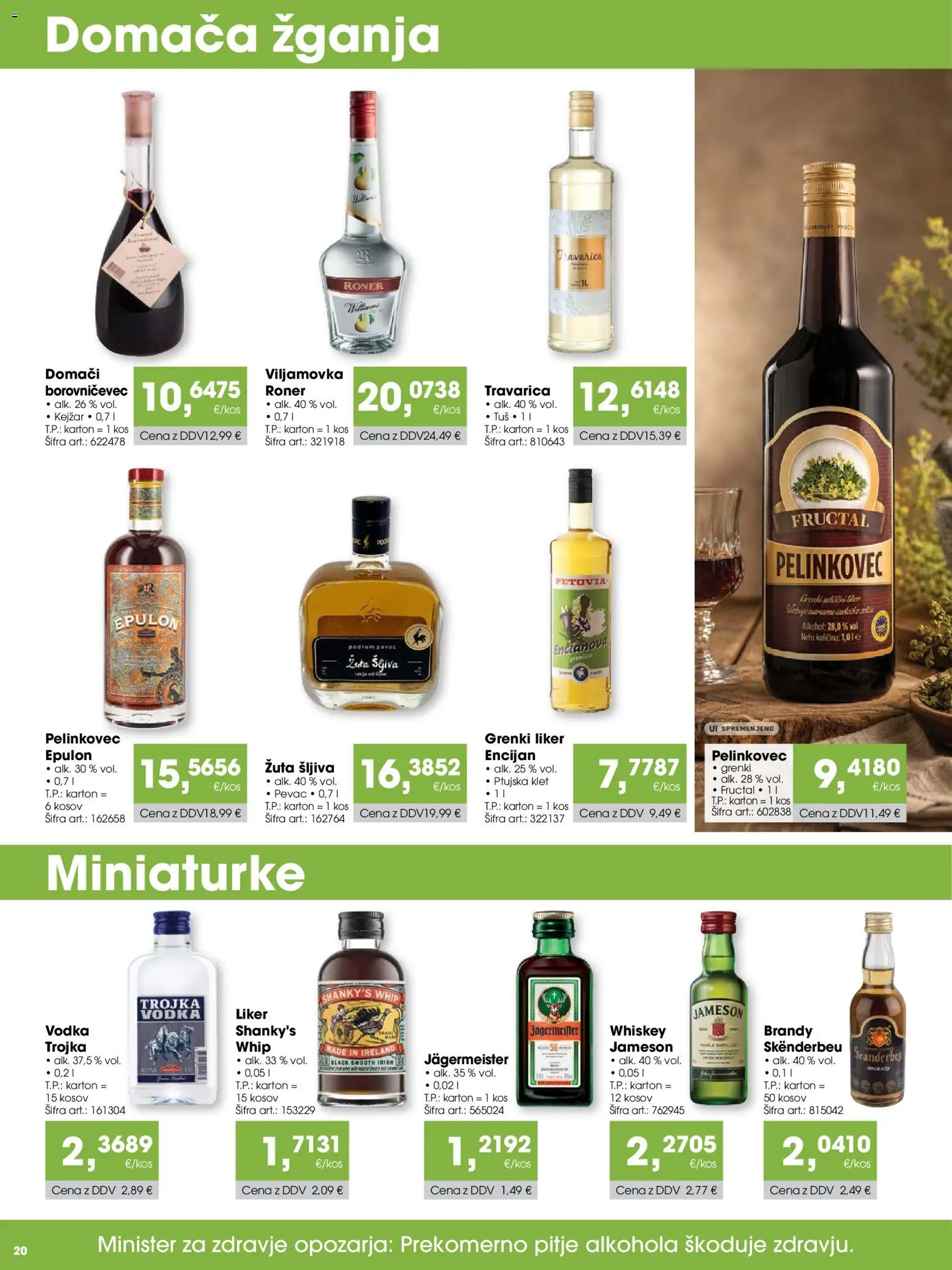 Novi Tuš katalog ponudbe – veljaven od 15.10.2026 | Stran: 20 | Izdelki: Kos, Jägermeister, Vodka