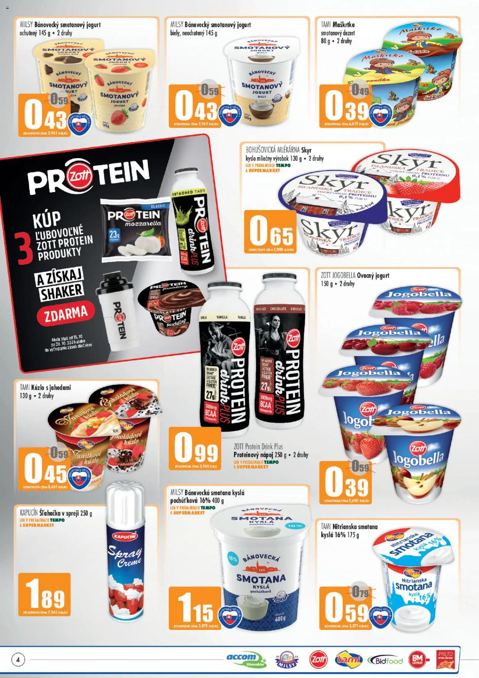 Nové COOP Jednota akcie – leták je platný od 15.10.2026 | Strana: 4 | Produkty: Jogurt, Smotana, Biely jogurt, Ryba