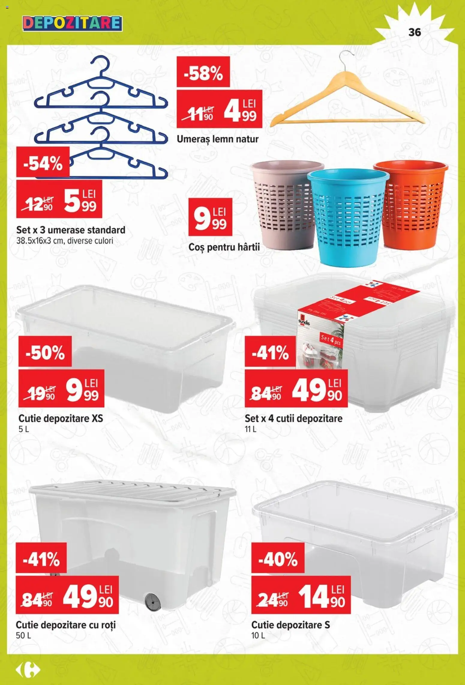 Noul catalog Carrefour – valabil de la 12.08.2026 | Pagină: 36 | Produse: Coș, Cutie, Umeraș, Depozitare