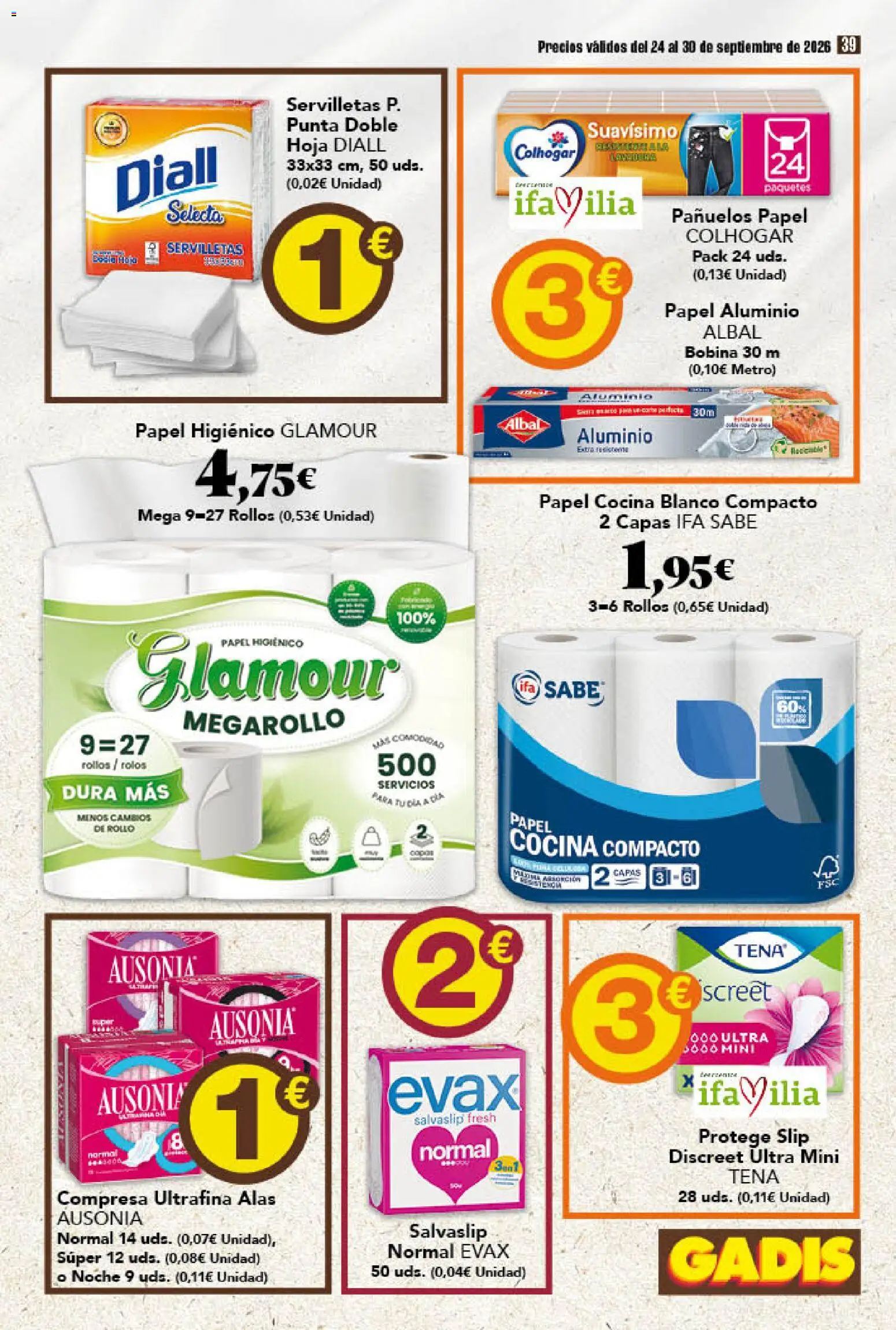 Gadis folleto │ válido desde el 24/09/2026 | Página: 39 | Productos: Papel higienico, Cocina