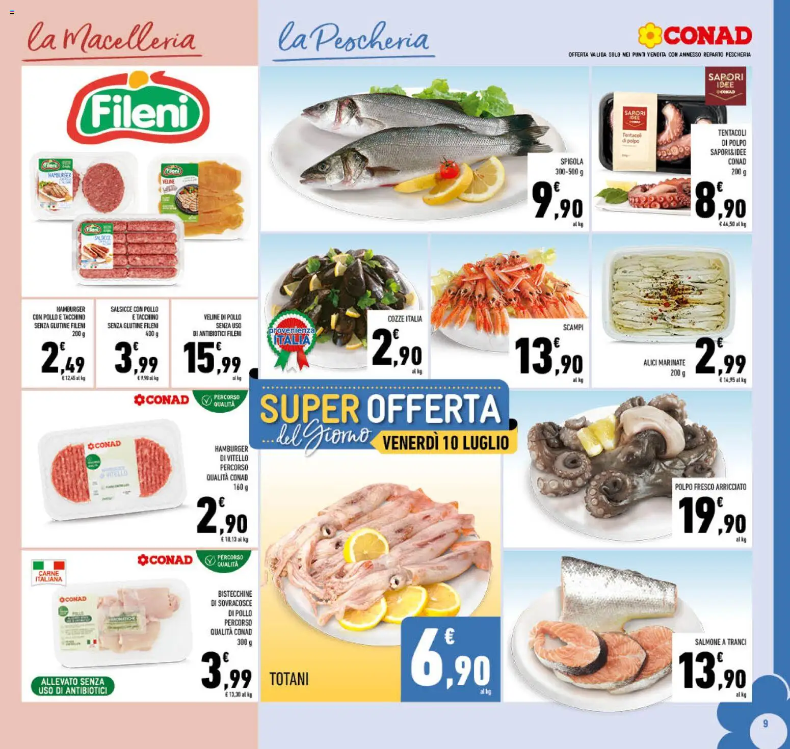 Volantino Conad del 01/07/2026 | Pagina: 9 | Prodotti: Polpo, Vitello, Hamburger, Alici