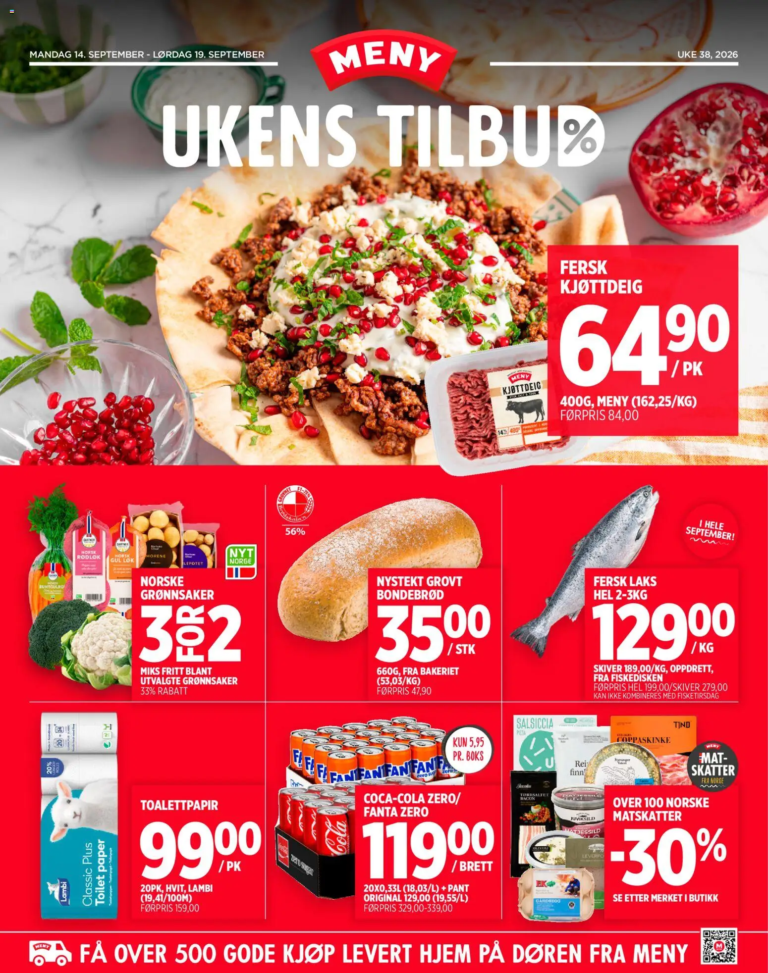 {H1} | Side: 1 | Produkter: Bacon, Fanta, Rødløk, Laks