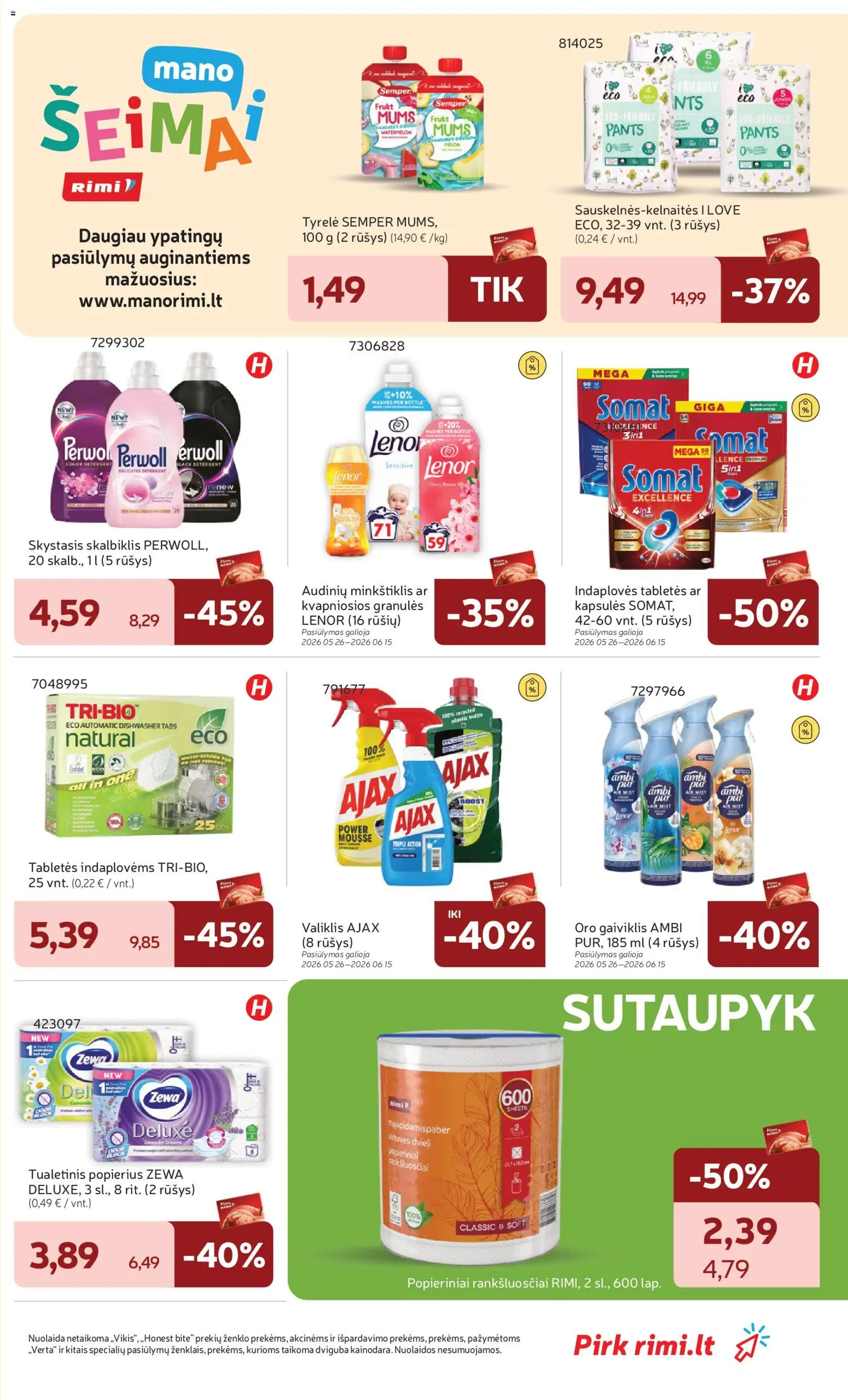 Rimi akcijos nuo 09.06.2026 | Puslapis: 33 | Prekių: Tabletės indaplovėms, Tualetinis popierius