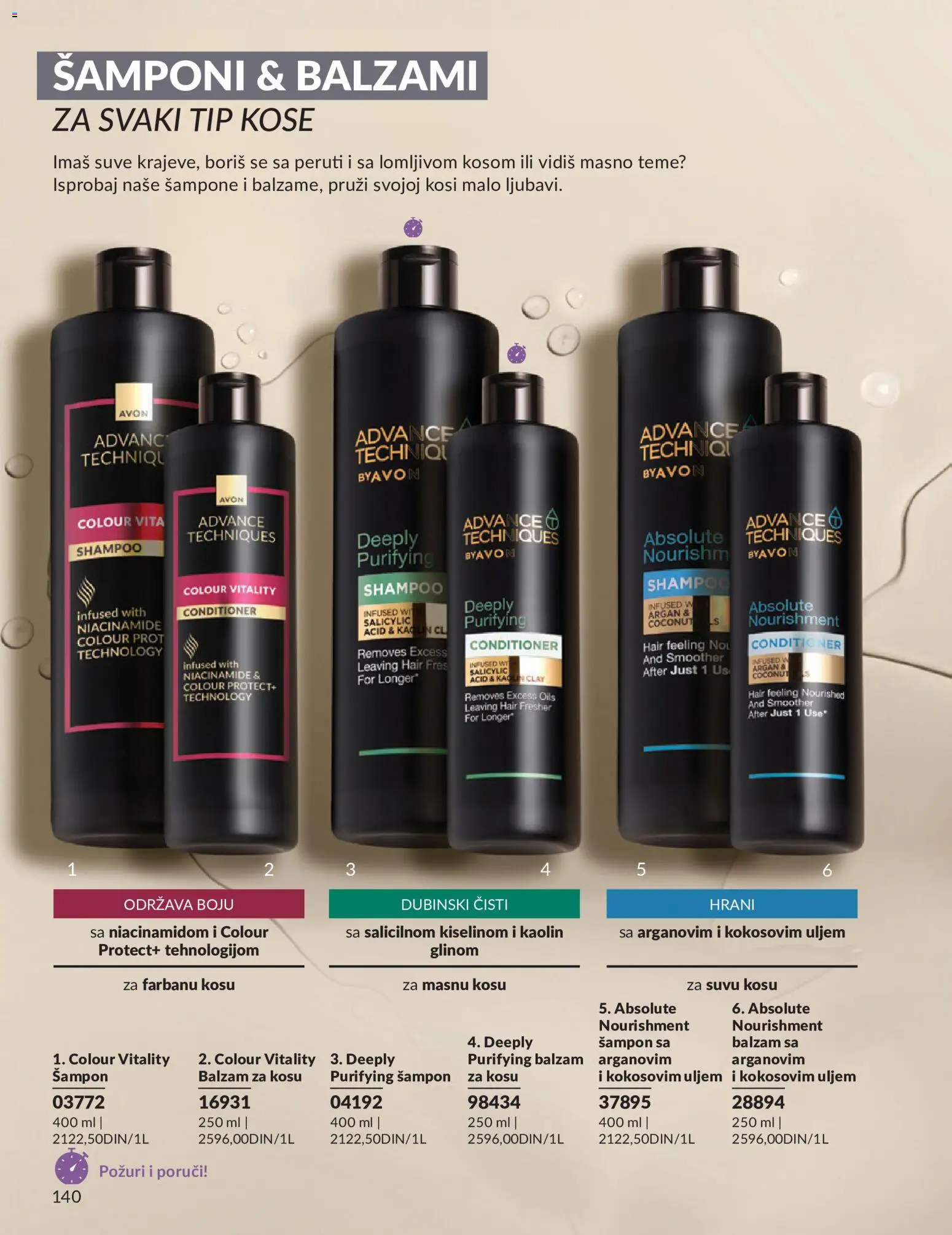 AVON katalog - važi od 01.08.2026 | Strana: 140 | Proizvode: Šampon, Balzam, Balzam za kosu