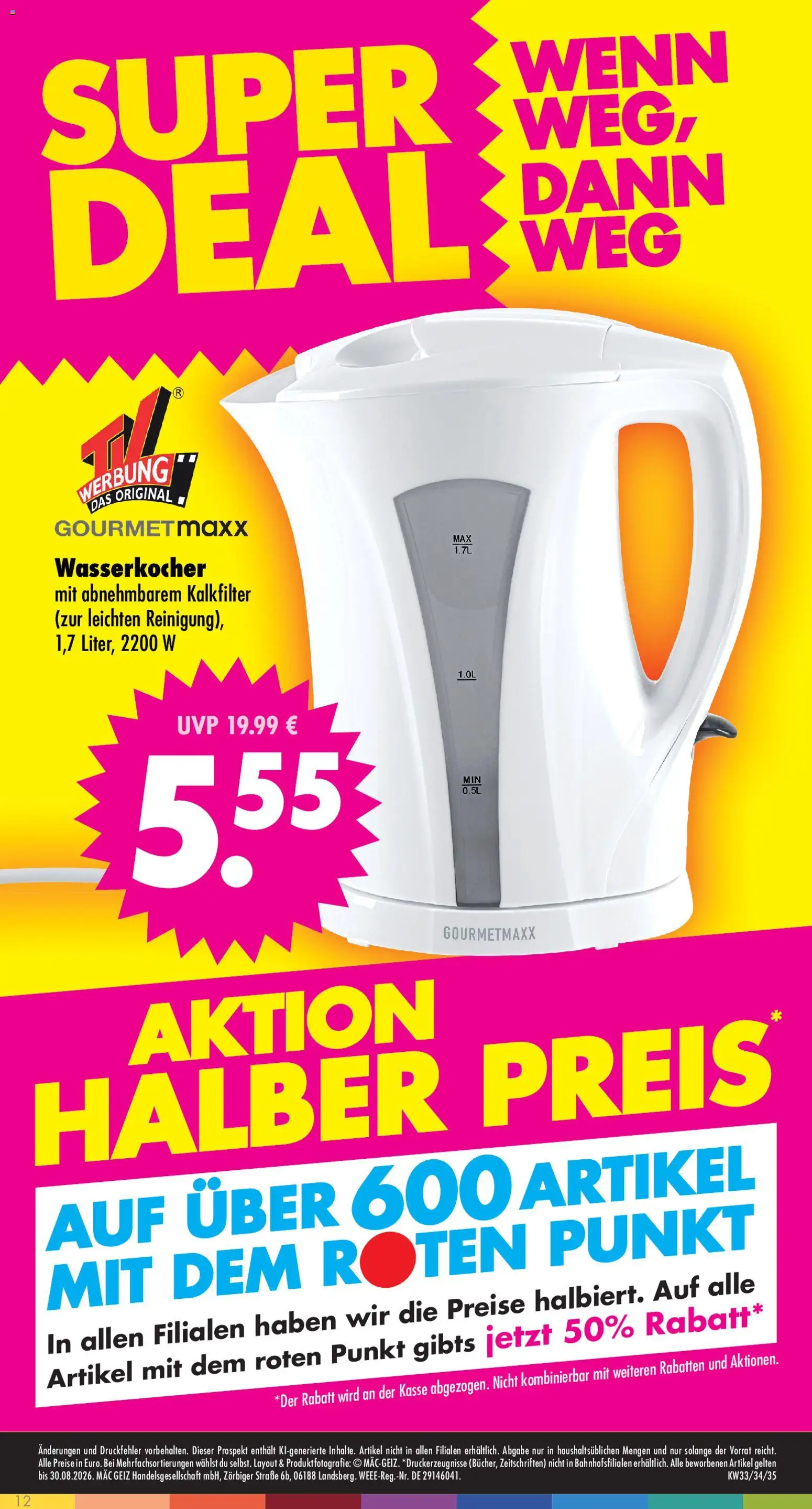 Mäc Geiz Prospekt – gültig ab 10.08.2026 | Seite: 12 | Produkte: Wasserkocher