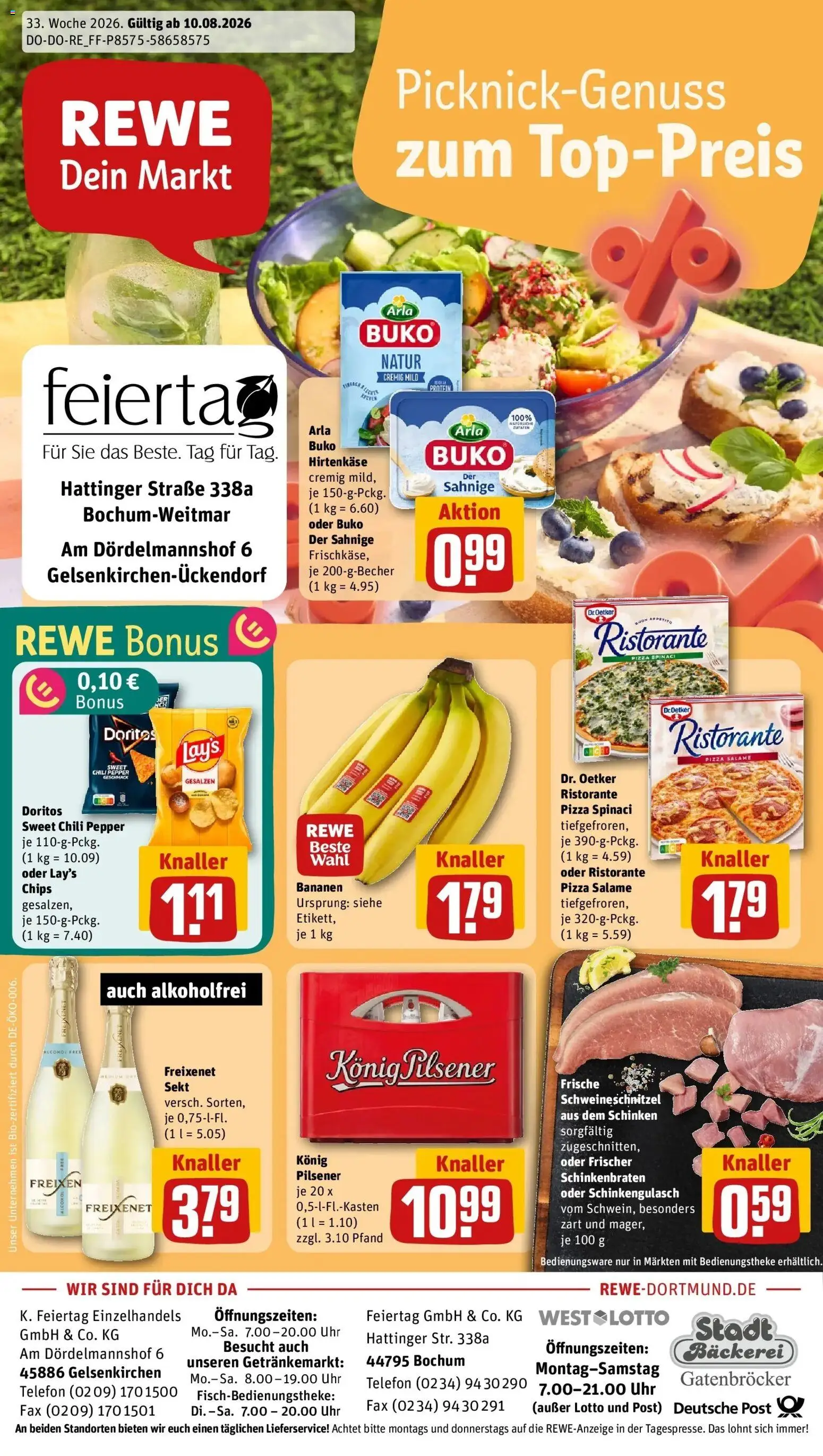 Rewe Prospekt Gelsenkirchen – gültig ab 10.08.2026 | Seite: 1 | Produkte: Sekt, Schinken, Chips, Telefon