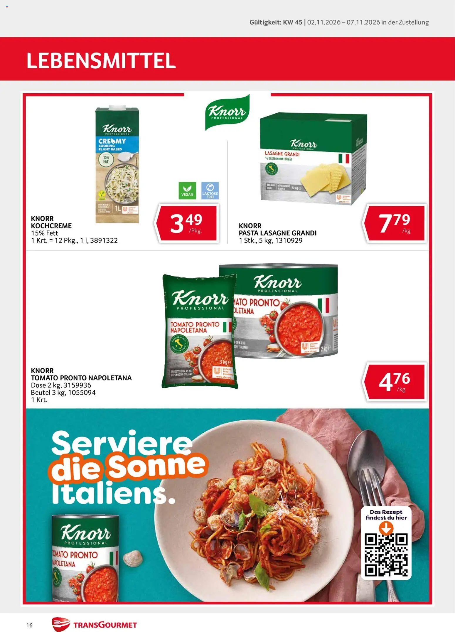 Transgourmet Flugblatt gültig ab 02.11.2026 | Seite: 16 | Produkte: Pasta, Lebensmittel