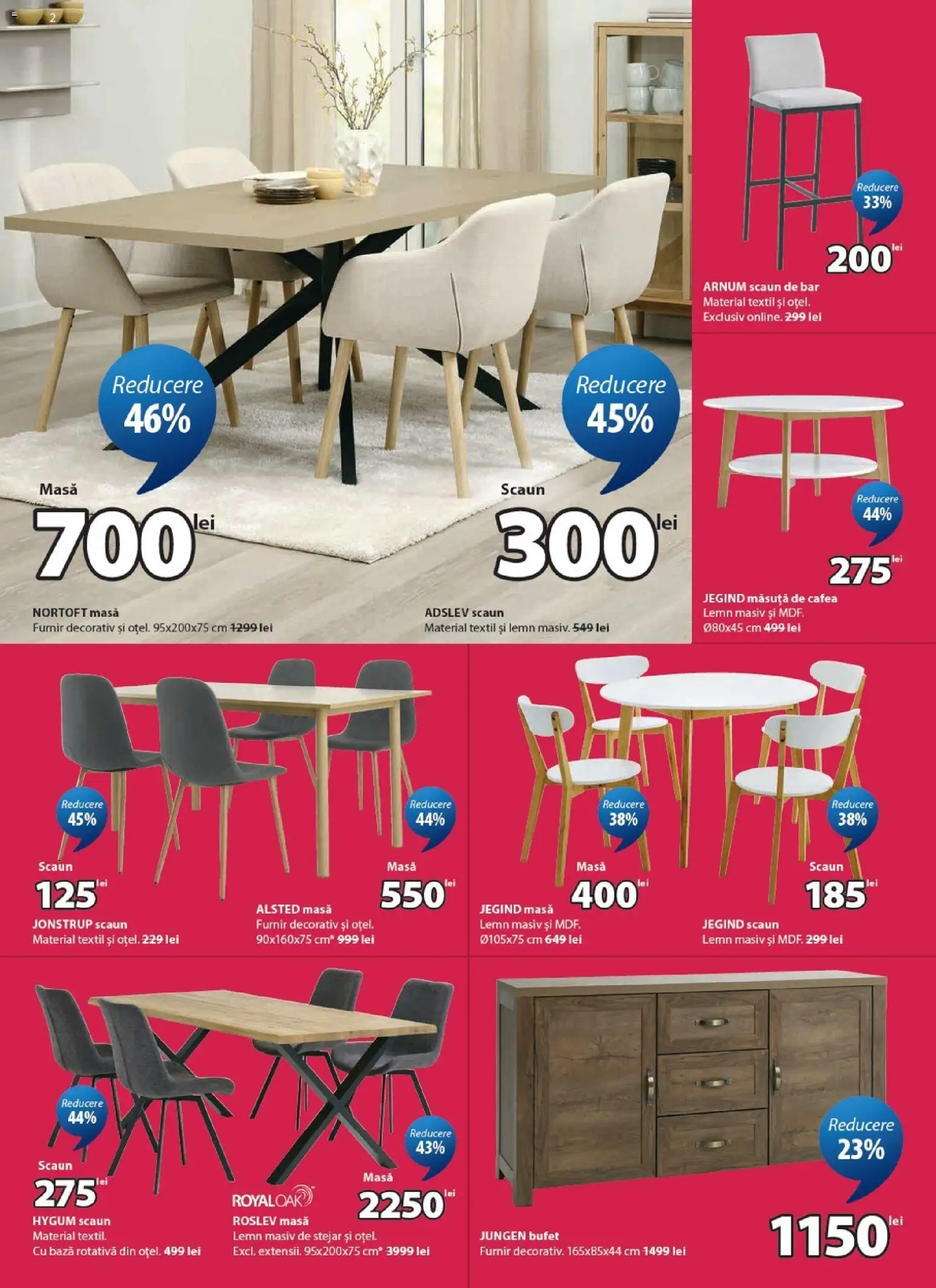 Noul catalog JYSK – valabil de la 04.08.2026 | Pagină: 2 | Produse: Masă, Scaun, Bufet, Scaun de bar