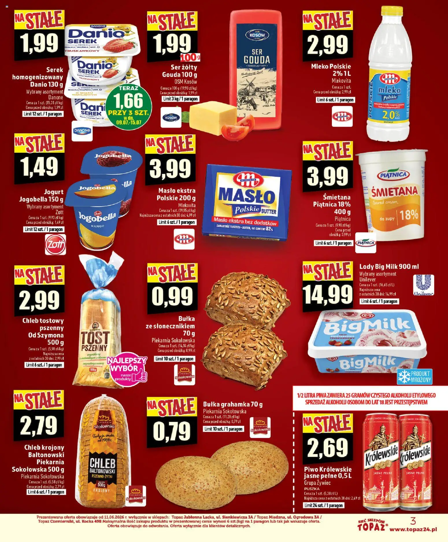 Topaz gazetka - Ceny małe na stałe od 09.07.2026 | Strona: 3 | Produkty: Mango, Piekarnia, Big Milk, Chleb
