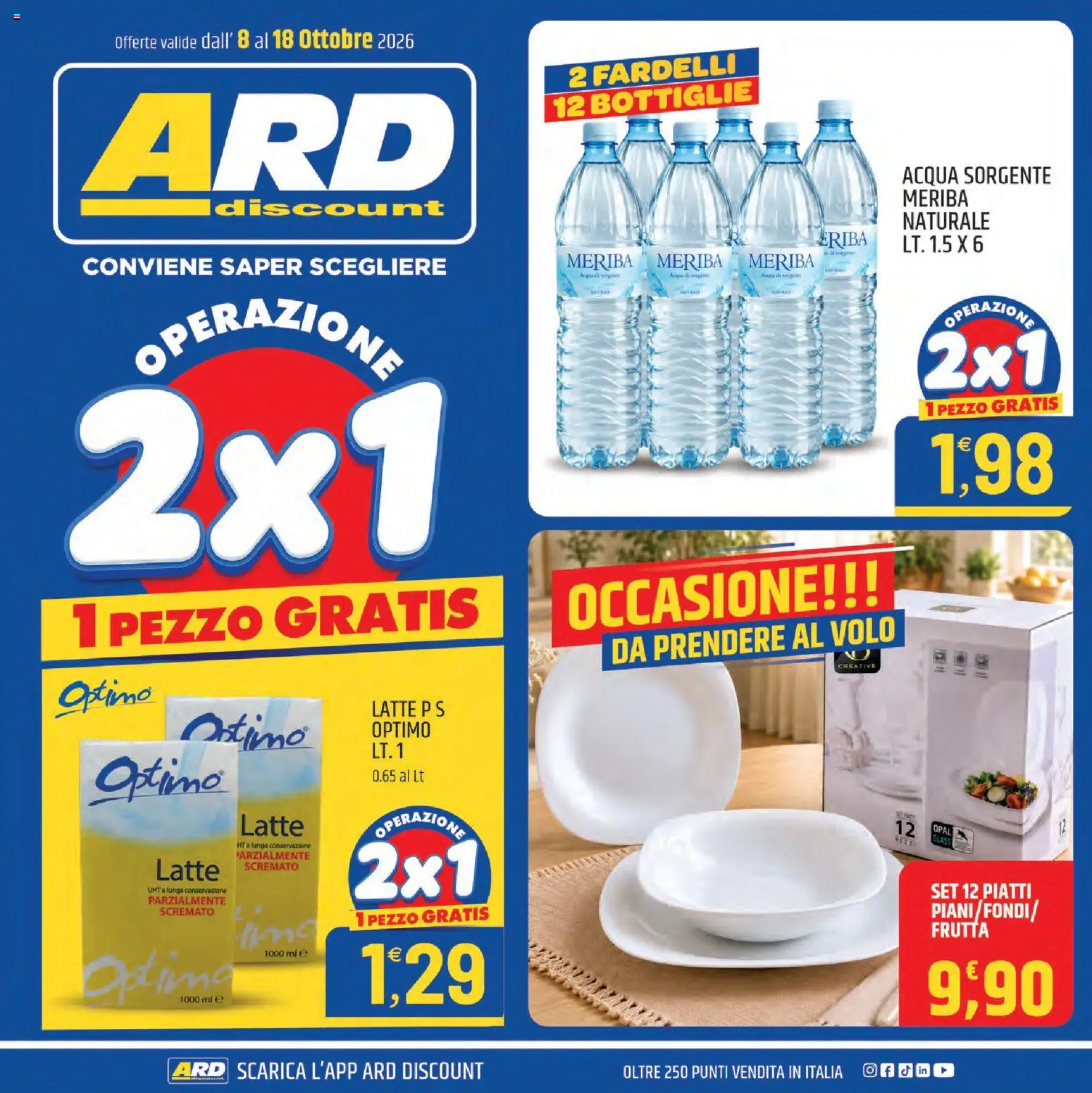 Volantino ARD Discount del 08/10/2026 | Pagina: 1 | Prodotti: Acqua, Frutta, Latte, Latte parzialmente scremato