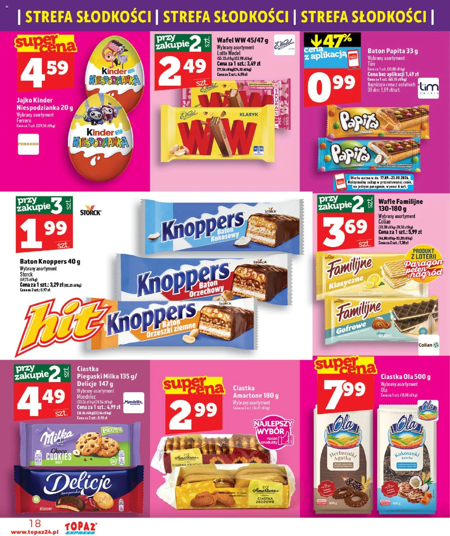 Topaz gazetka - Express od 17.09.2026 | Strona: 18 | Produkty: Milka, Ciastka zbożowe, Baton, Orzeszki