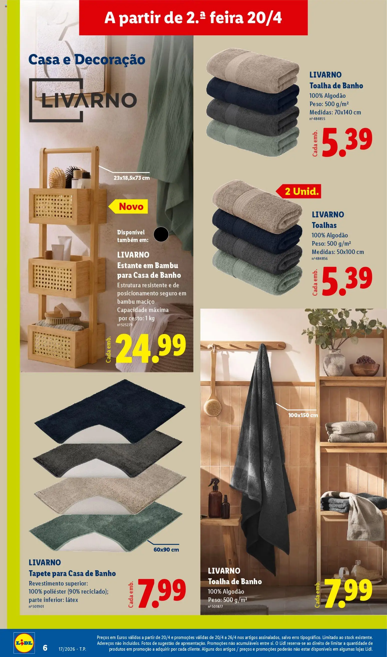 Lidl Novidades │ válido de 20.04.2026 | Página: 6 | Produtos: Algodão, Banho, Tapete, Toalha de banho