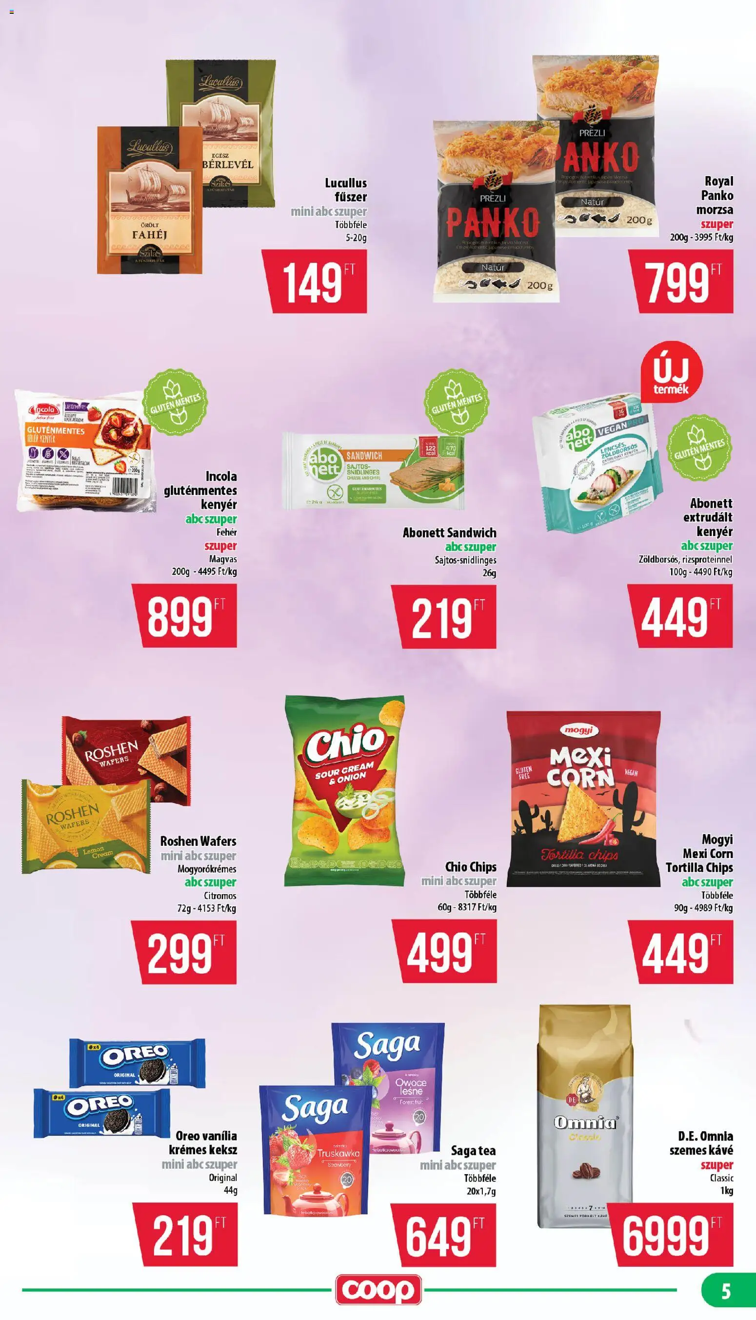 COOP akciós ujság - amely érvényes a következő dátumtól: 2026.08.13. | Oldal: 5 | Termékek: Vanília, Omnia, Gluténmentes, Wafers