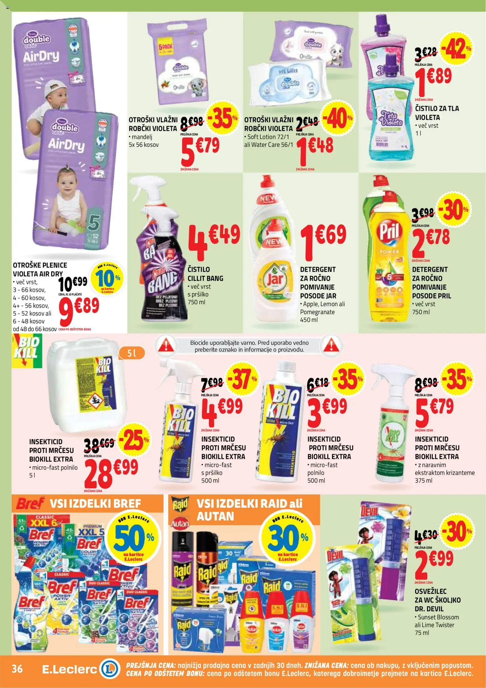 Novi E.leclerc katalog ponudbe – veljaven od 12.08.2026 | Stran: 36 | Izdelki: Plenice, Robčki, Detergent