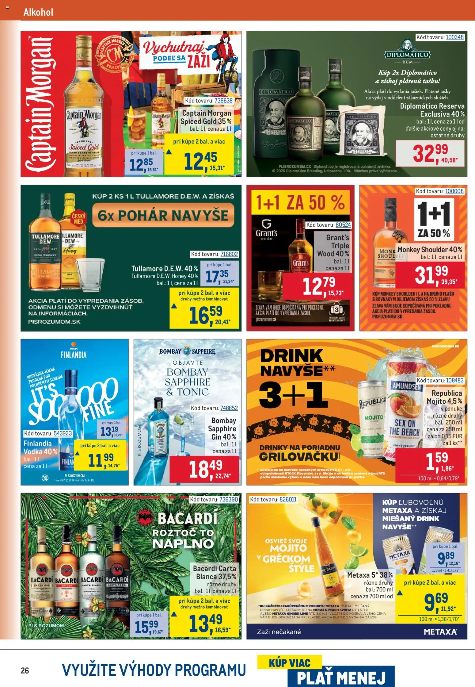 Nové Metro akcie – leták je platný od 15.07.2026 | Strana: 26 | Produkty: Vodka, Alkohol, Finlandia, Rum