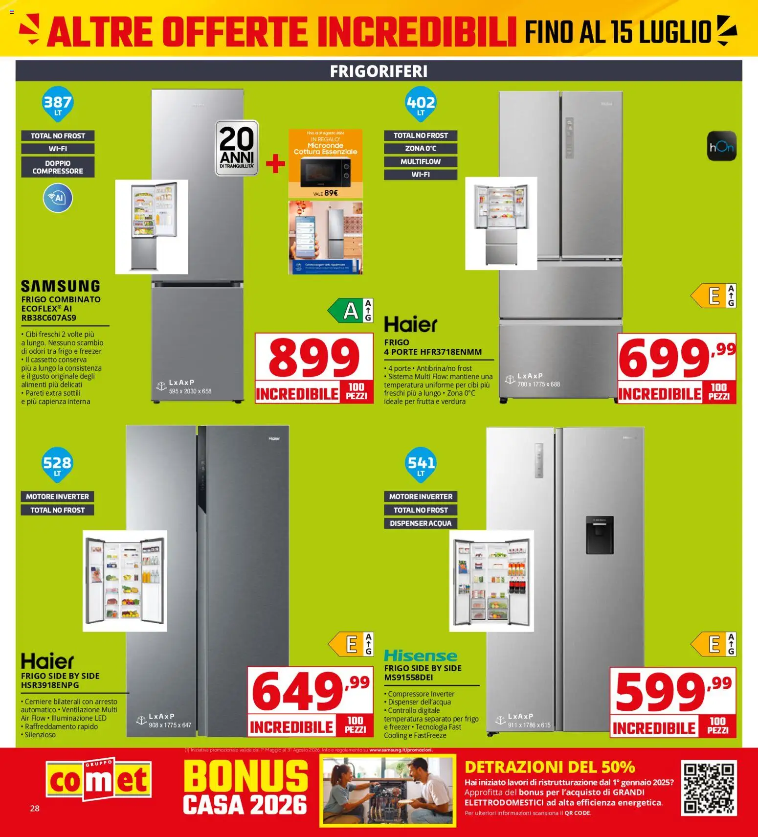 Volantino Comet del 13/07/2026 | Pagina: 28 | Prodotti: Microonde, Acqua, Freezer, Samsung