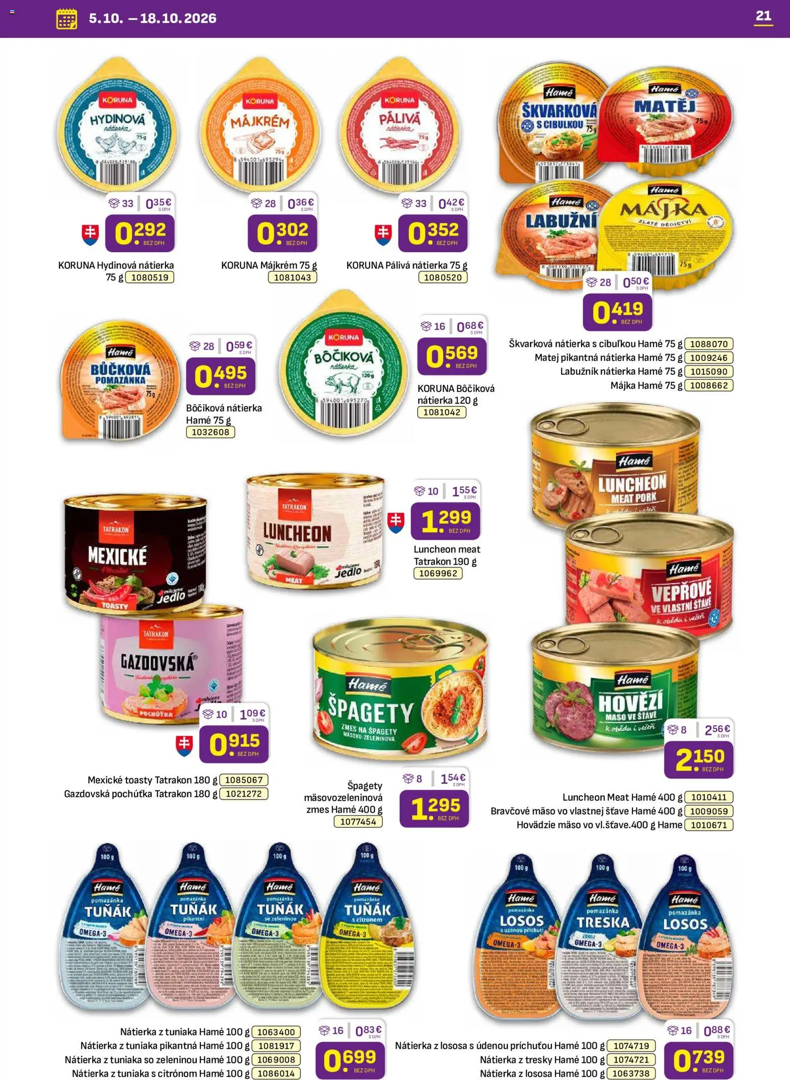 Nové Libex akcie – leták je platný od 05.10.2026 | Strana: 21 | Produkty: Hovädzie mäso, Nátierka, Mäso, Treska