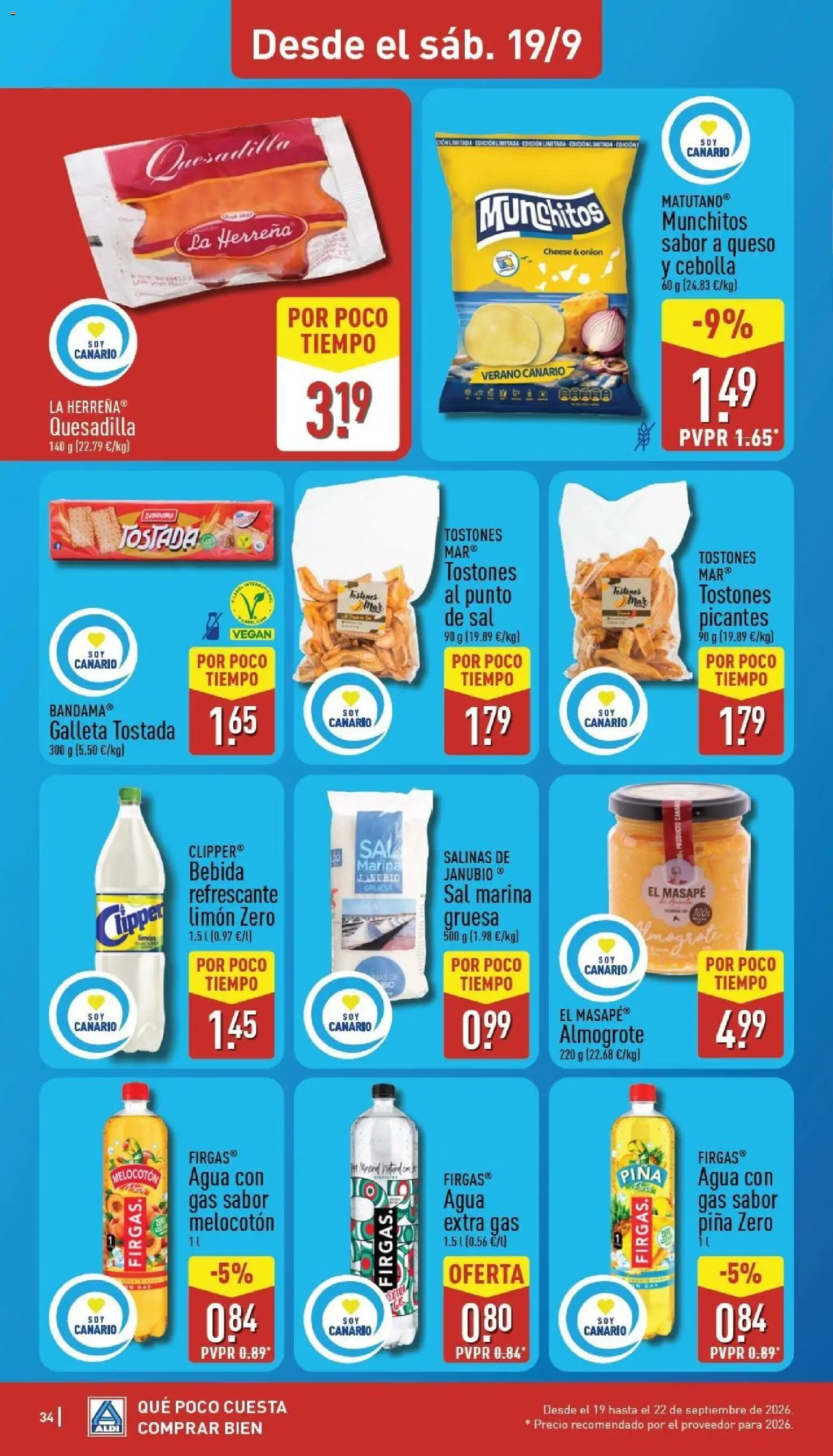 Aldi folleto Canarias │ válido desde el 14/09/2026 | Página: 34 | Productos: Limón, Piña, Agua con gas, Sal