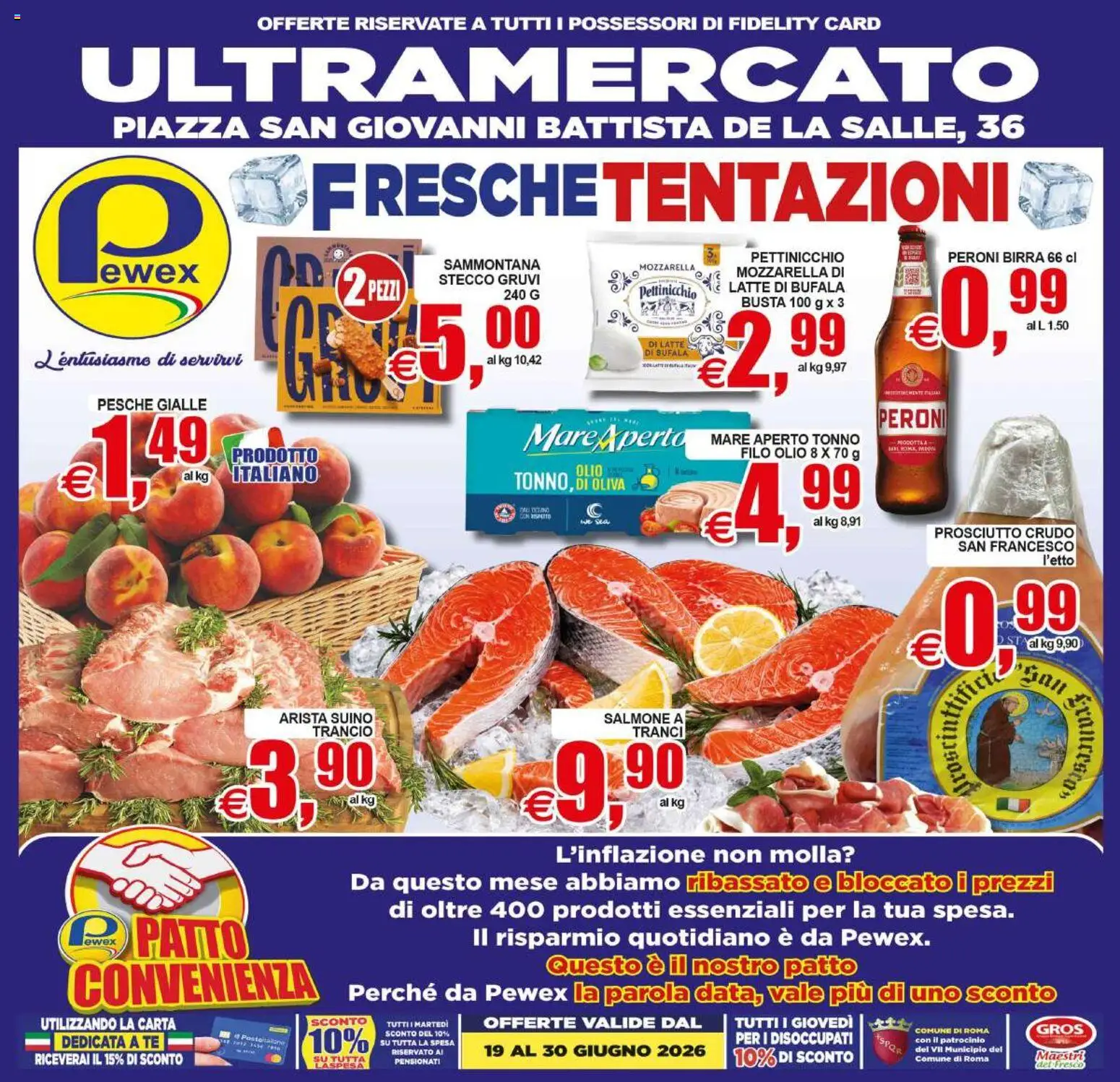 Volantino Pewex del 19/06/2026 | Pagina: 1 | Prodotti: Prosciutto Crudo, Birra, Mozzarella, Prosciutto