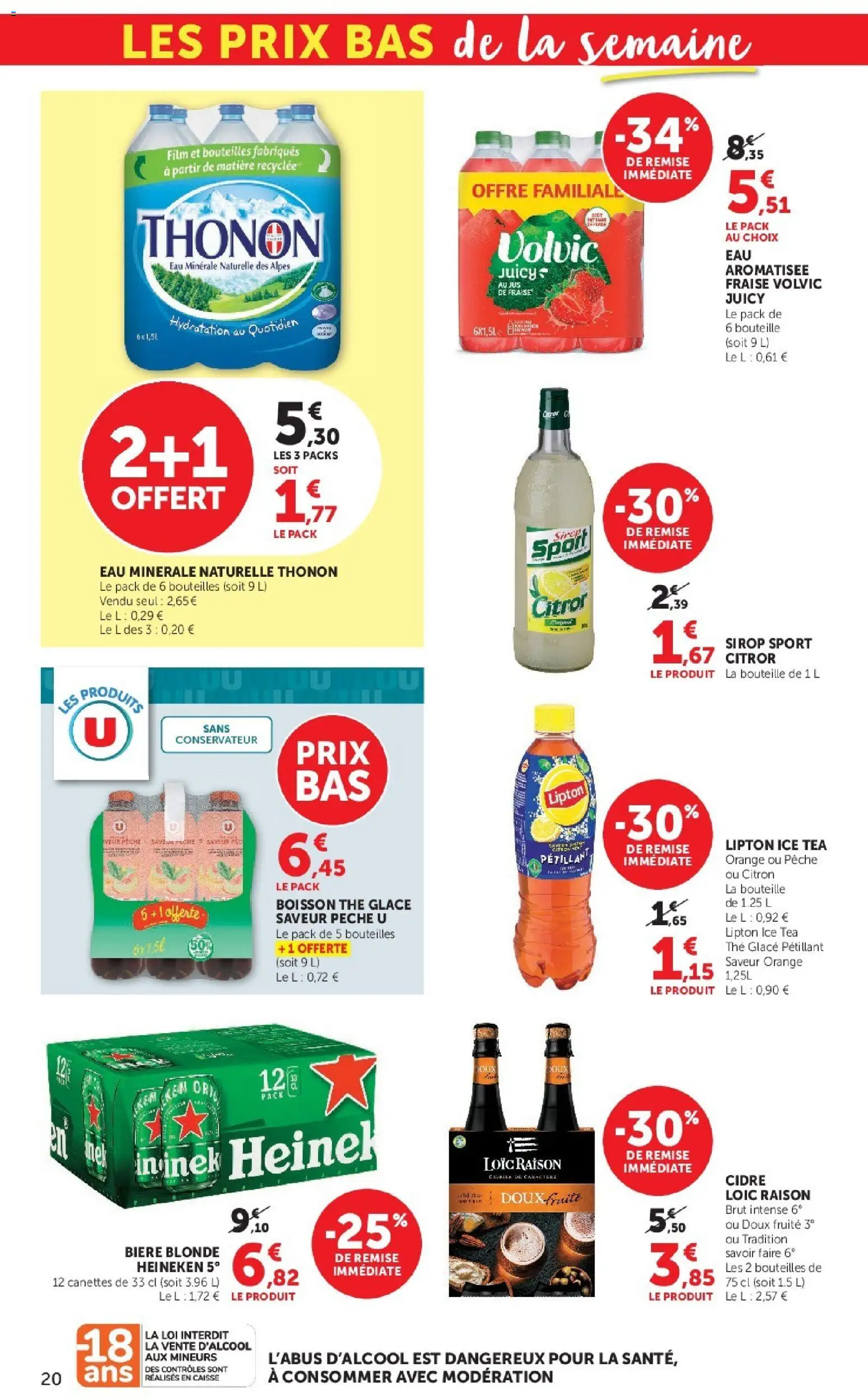 {H1} | Page: 20 | Produits: Eau minérale, Pêche, Bière blonde, Bière