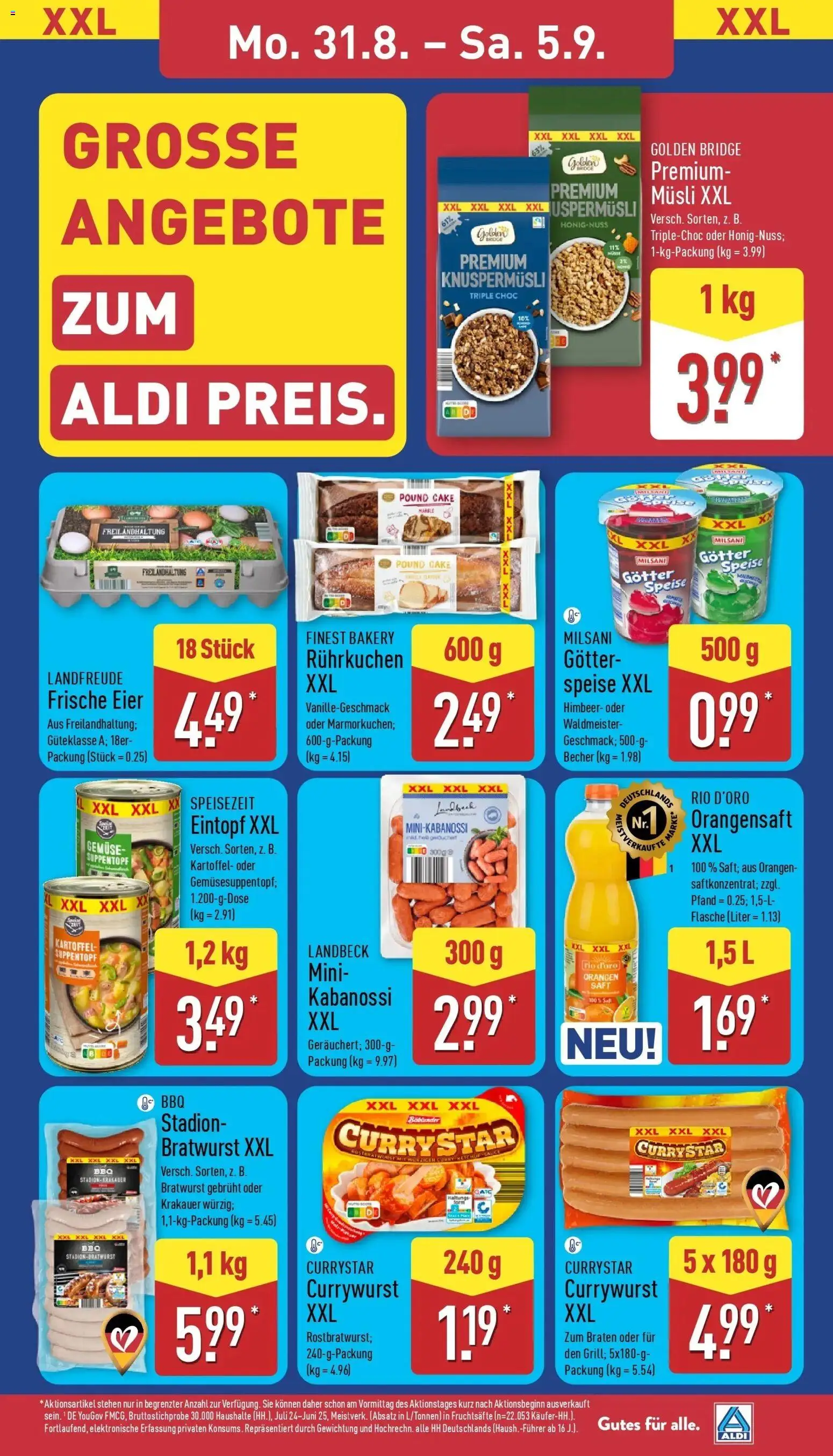 Aldi Aktueller Prospekt (ab 31.08.2026) » Angebote Online | Seite: 13 | Produkte: Musli, Eier, Orangen, Orangensaft