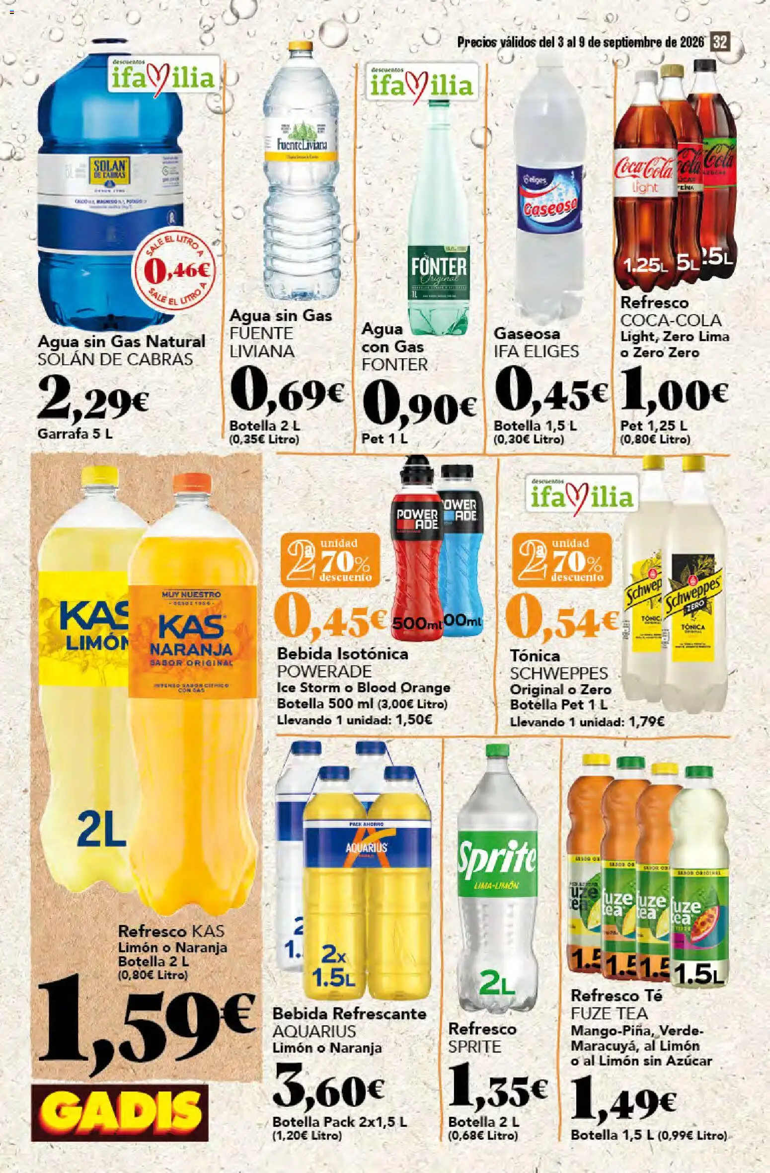 Gadis folleto │ válido desde el 03/09/2026 | Página: 32 | Productos: Lima, Agua con gas, Té, Azúcar