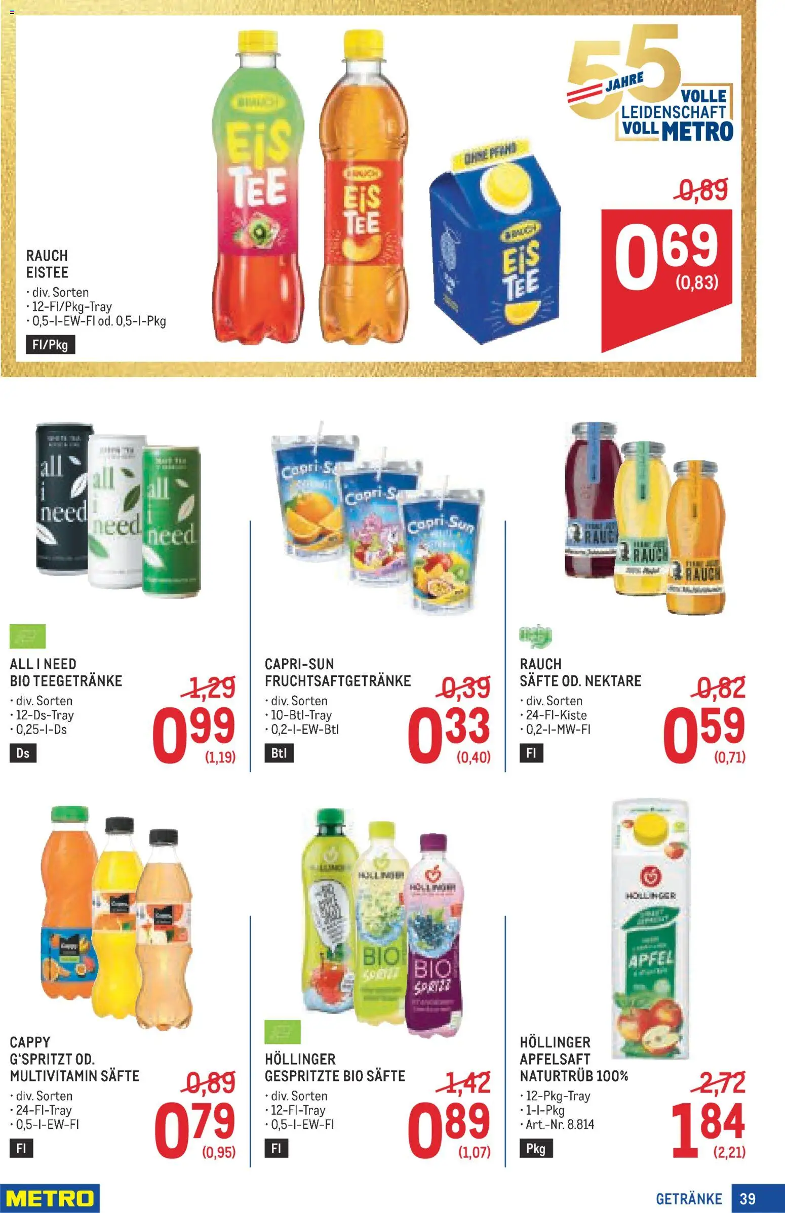 Metro angebote Profi gültig ab 15.10.2026 | Seite: 39 | Produkte: Getränke, Apfelsaft, Äpfel, Multivitamin