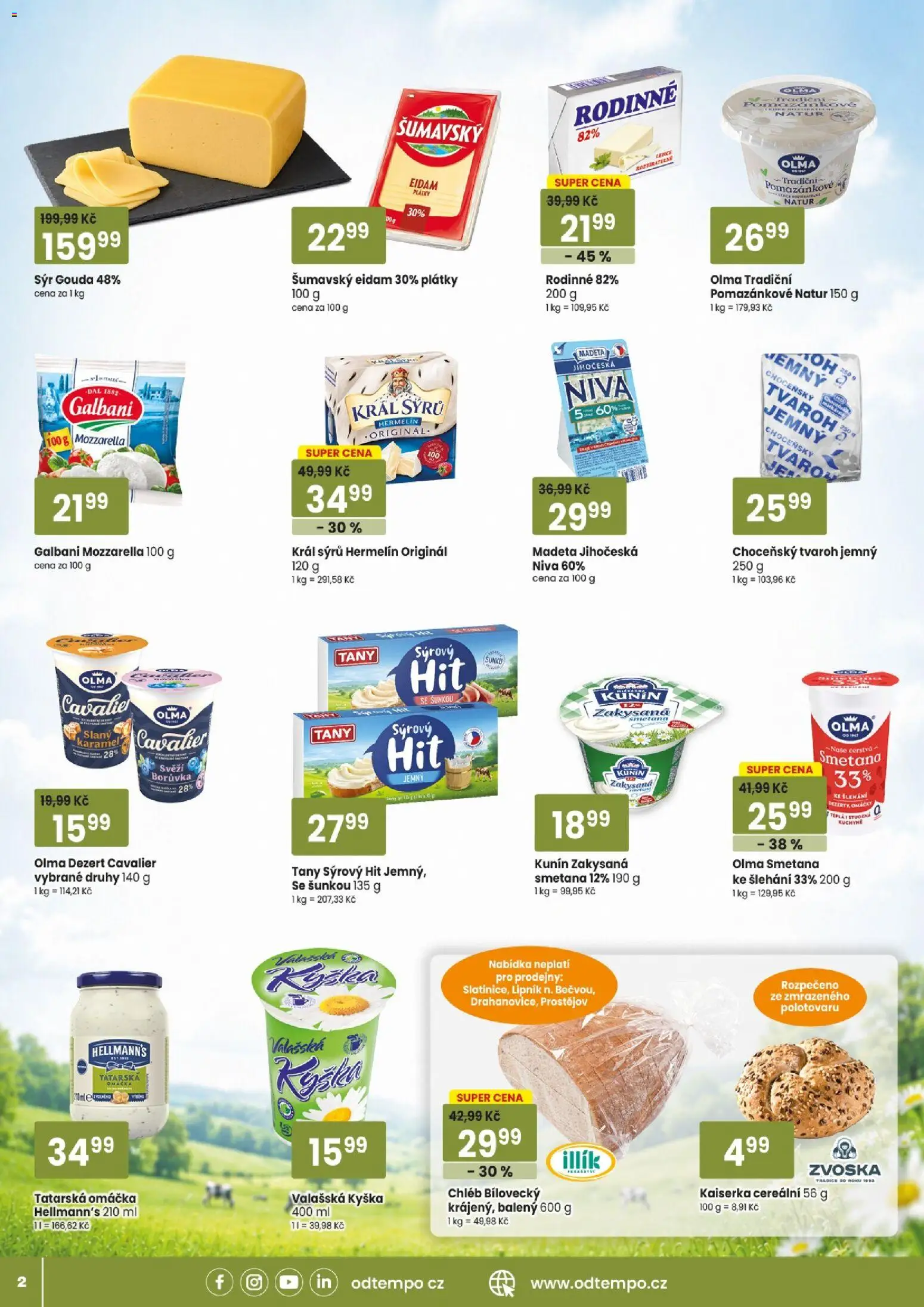 Tempo leták od 26.08.2026 | Strana: 2 | Produkty: Kaiserka, Smetana, Eidam, Mozzarella