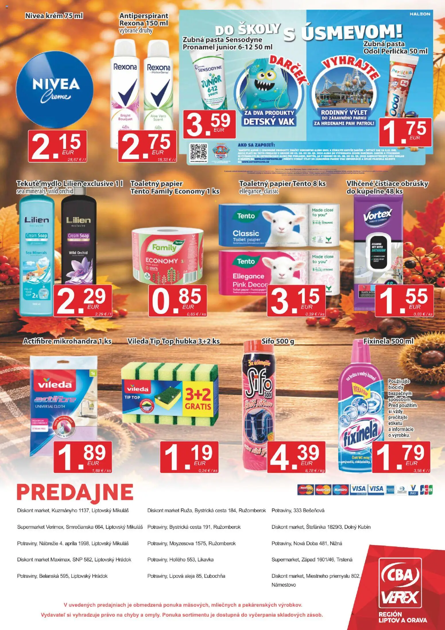 Nové CBA Verex akcie – leták je platný od 17.09.2026 | Strana: 12 | Produkty: Aloe Vera, Toaletný papier, Antiperspirant, Krém