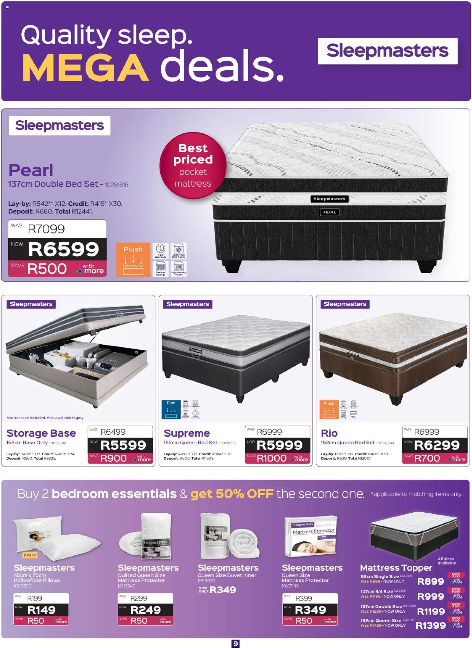 New Sleepmasters catalogue – valid from 16/07/2026 | Page: 9 | Products: Duvet, Double bed, Bed, Foam