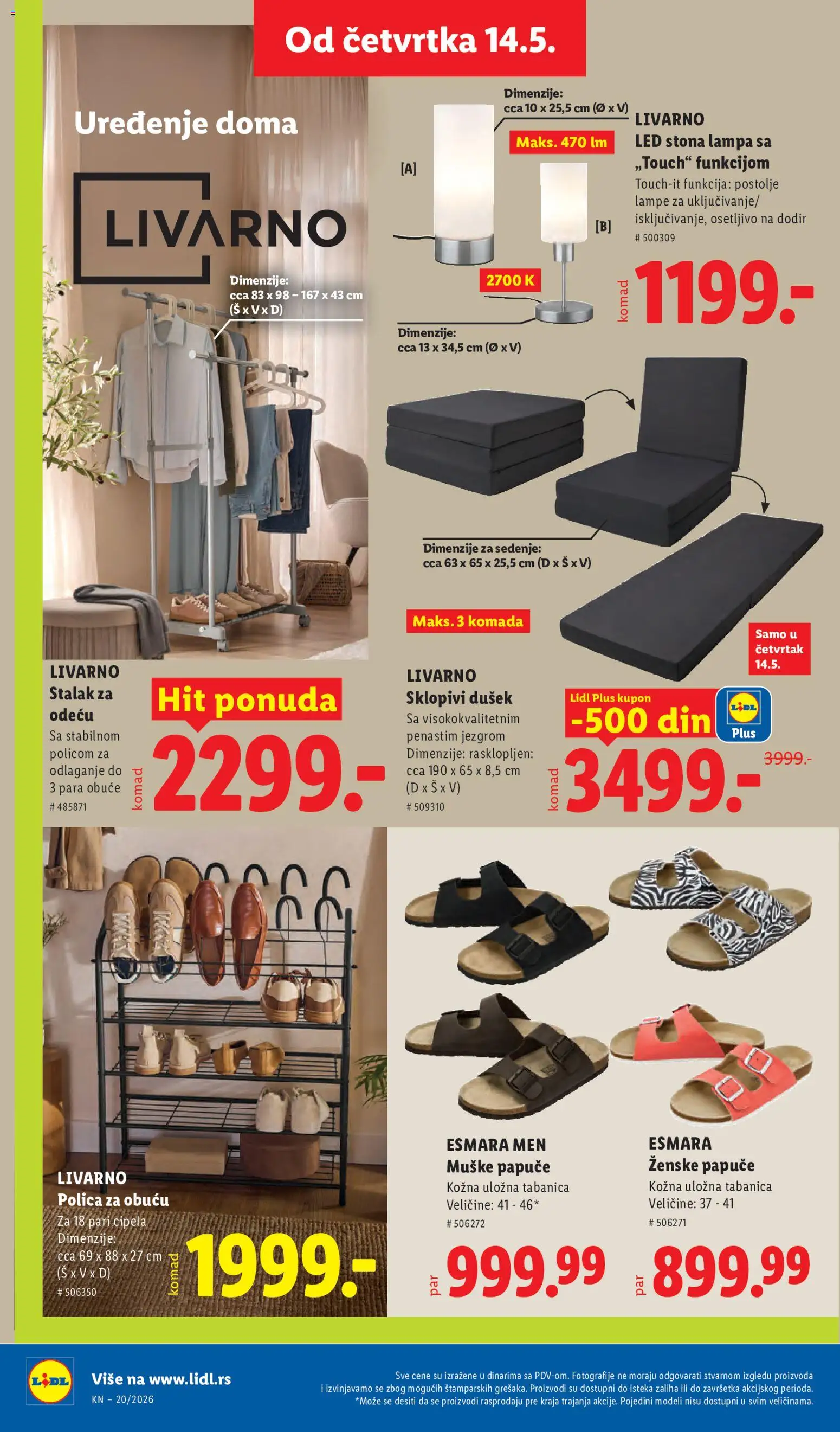 Lidl katalog - važi od 14.05.2026 | Strana: 76 | Proizvode: Papuče, Dušek, Polica, Lampa