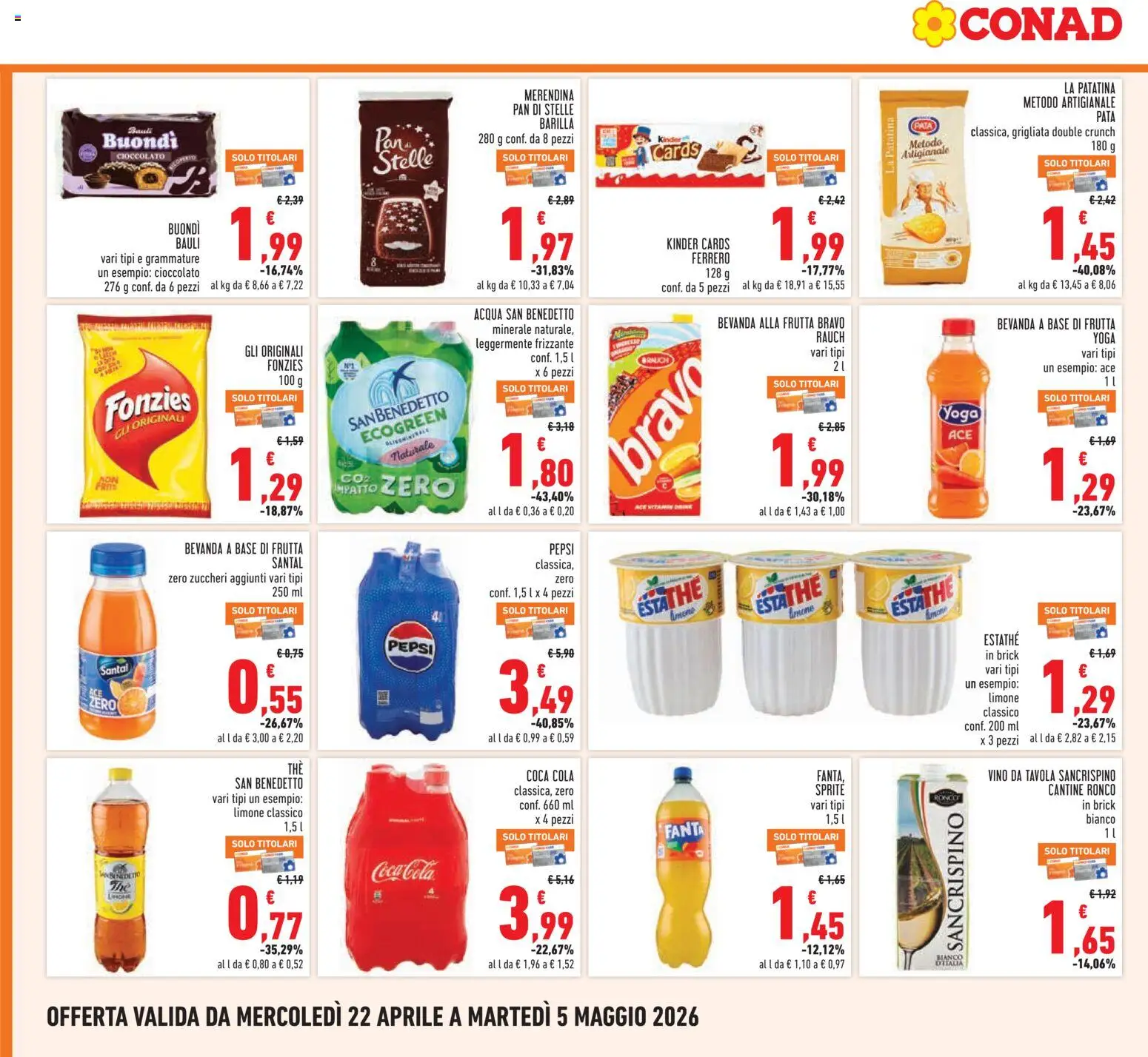 Volantino Conad del 22.04.2026 | Pagina: 20 | Prodotti: Cioccolato, Frutta, The, Coca Cola
