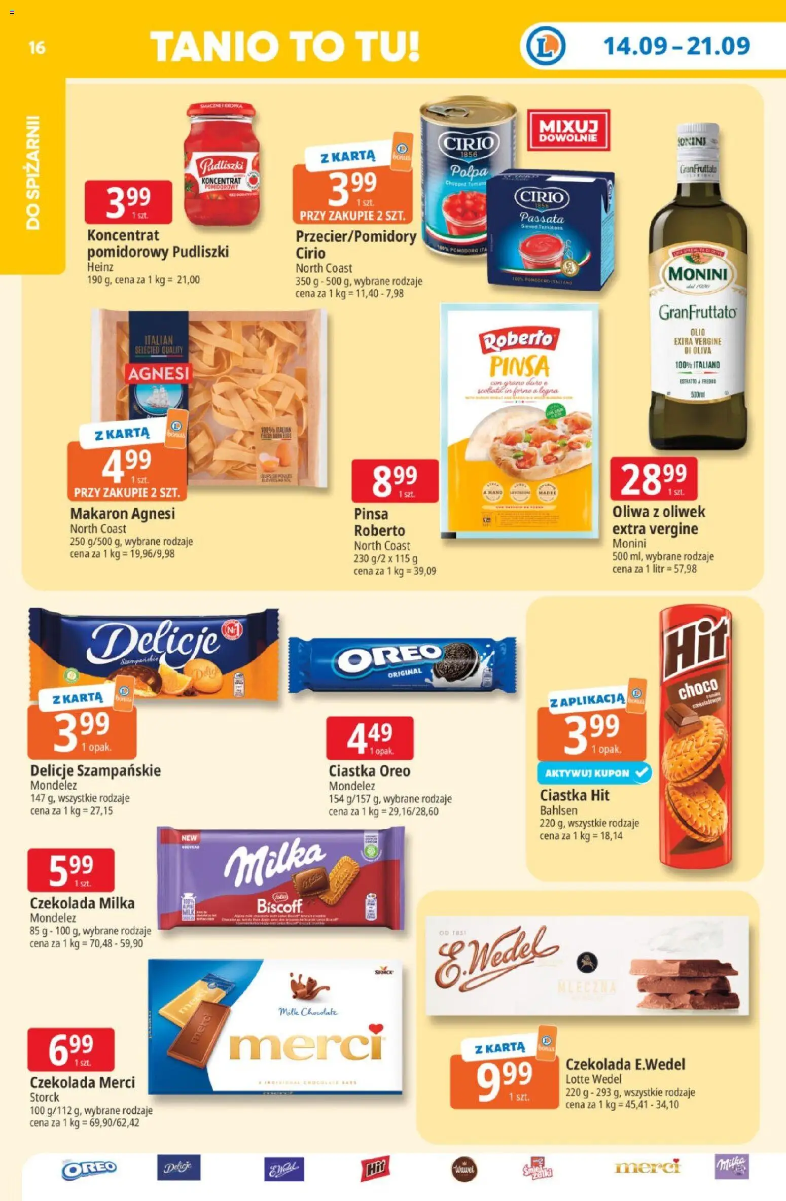 E.Leclerc gazetka od 14.09.2026 | Strona: 16 | Produkty: Oliwa z oliwek, Merci, Pinsa, Passata