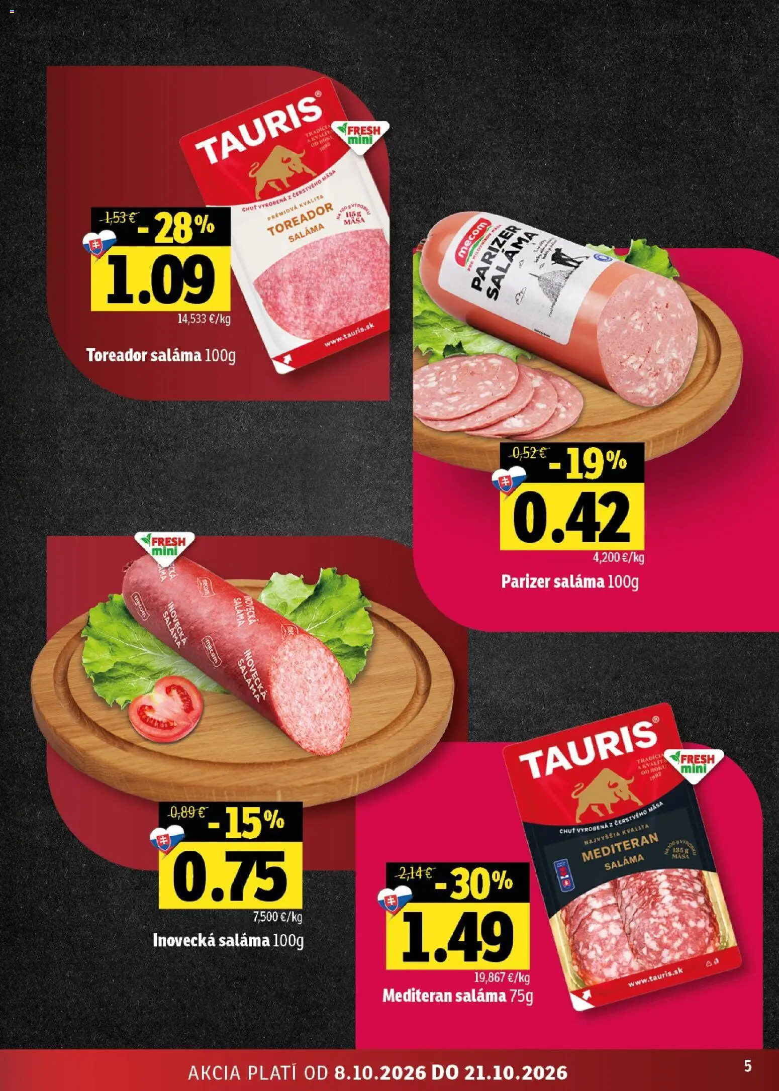 Nové Fresh akcie – leták je platný od 08.10.2026 | Strana: 5 | Produkty: Saláma
